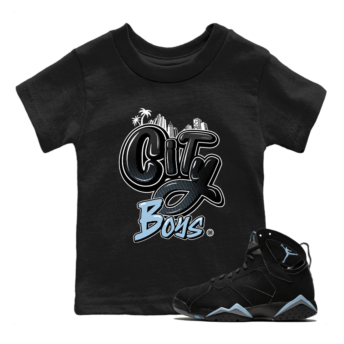 Air Jordan 7 Chambray Sneaker Match Tees City Boys Streetwear Sneaker Shirt AJ7 Chambray Drip Gear Zone Sneaker Matching Clothing Kids Shirts Black 1