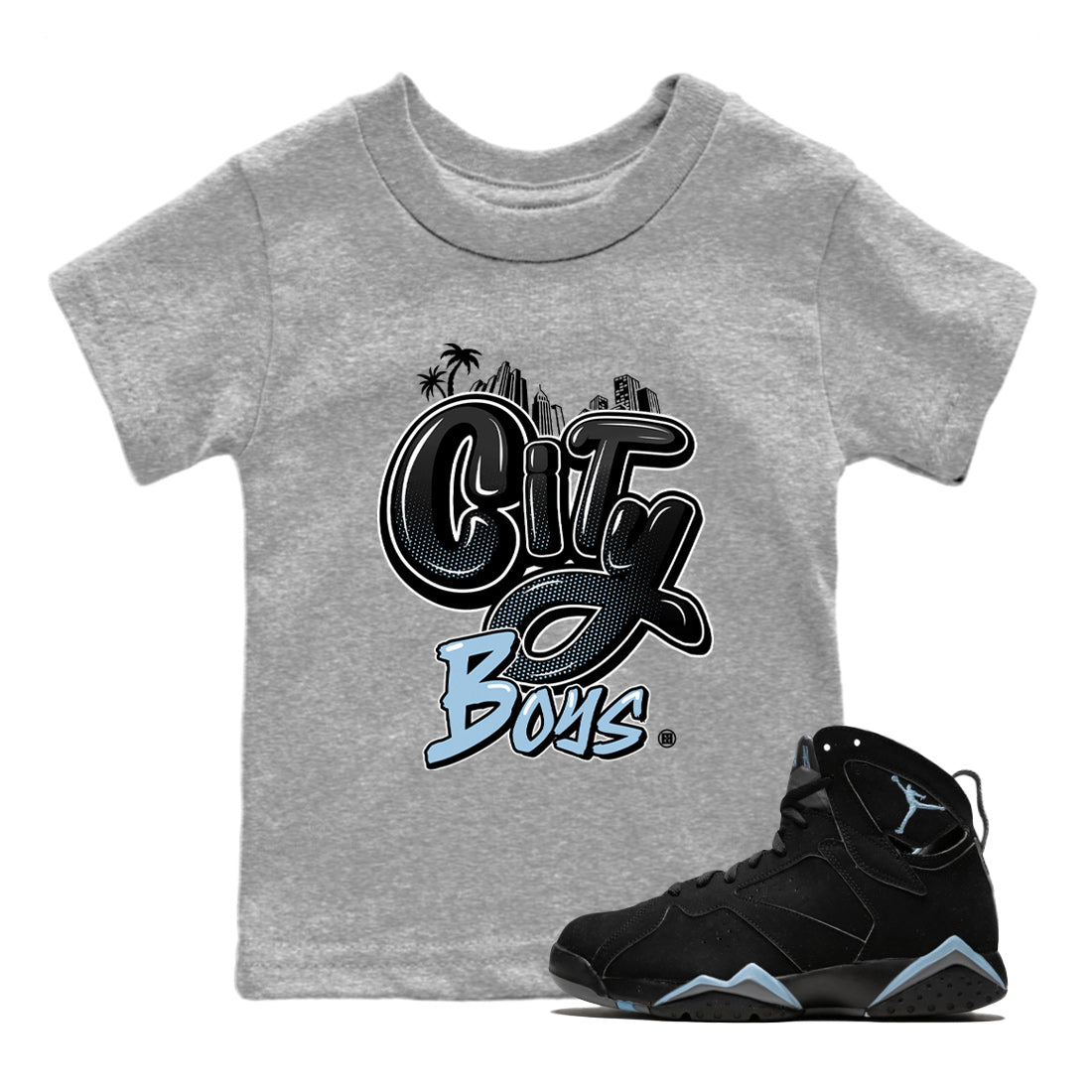 Air Jordan 7 Chambray Sneaker Match Tees City Boys Streetwear Sneaker Shirt AJ7 Chambray Drip Gear Zone Sneaker Matching Clothing Kids Shirts Heather Grey 1