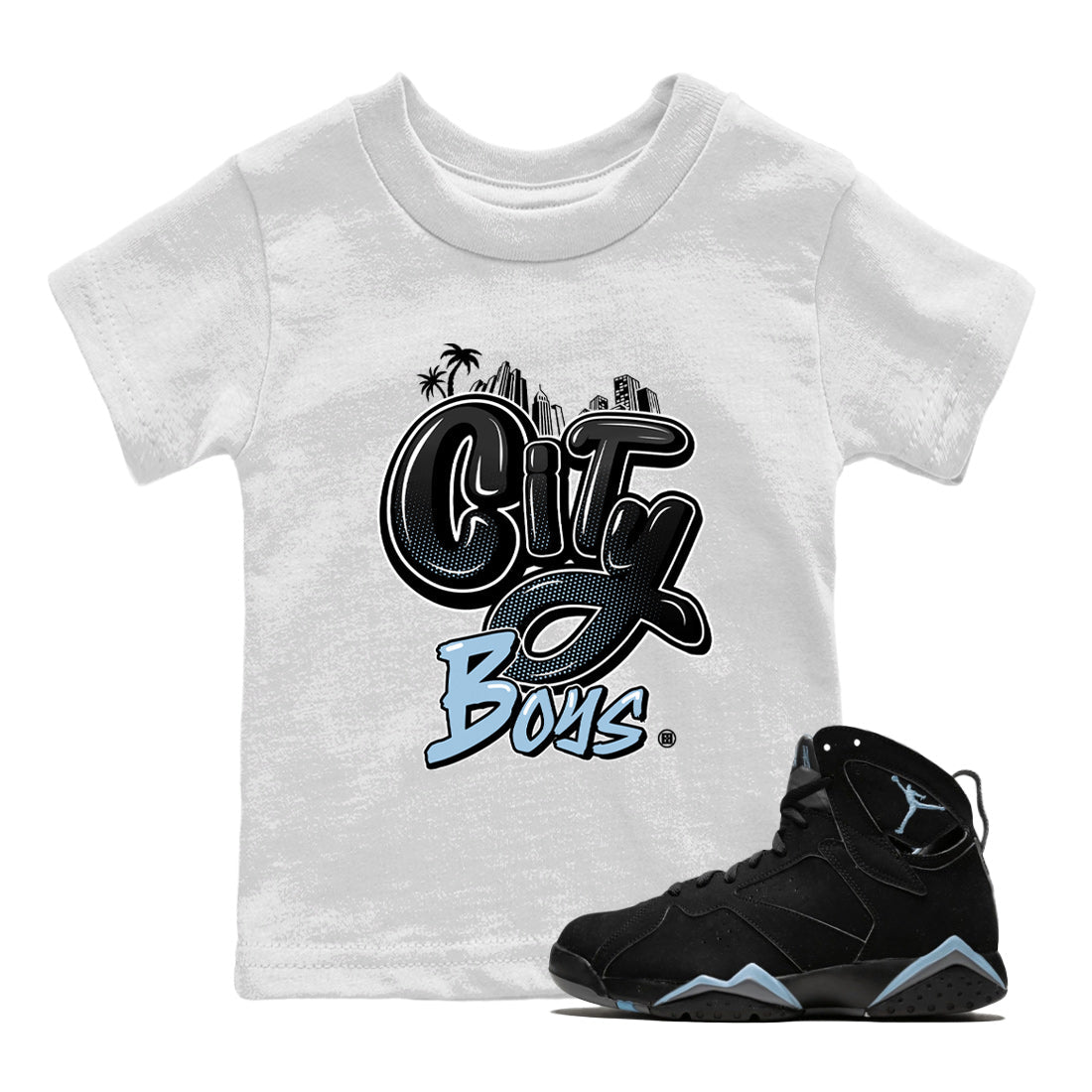 Air Jordan 7 Chambray Sneaker Match Tees City Boys Streetwear Sneaker Shirt AJ7 Chambray Drip Gear Zone Sneaker Matching Clothing Kids Shirts White 1