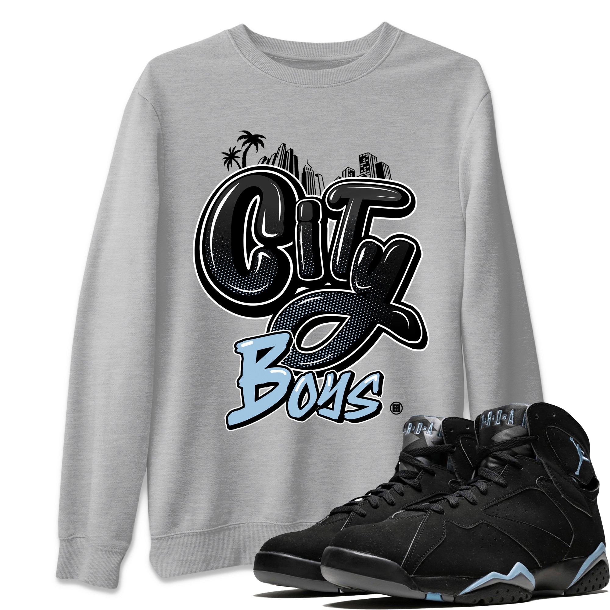 Air Jordan 7 Chambray Sneaker Match Tees City Boys Streetwear Sneaker Shirt AJ7 Chambray Drip Gear Zone Sneaker Matching Clothing Unisex Shirts Heather Grey 1