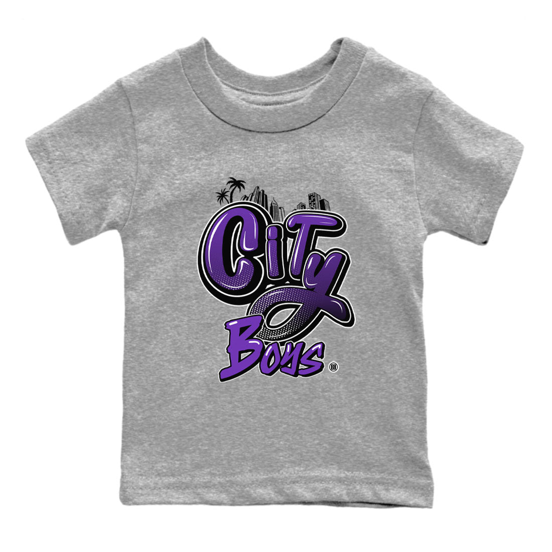 City Boys sneaker match tees to Court Purple Dunks street fashion brand for shirts to match Jordans Drip Gear Zone Dunk Low Court Purple unisex t-shirt Heather Grey 2 youth shirt