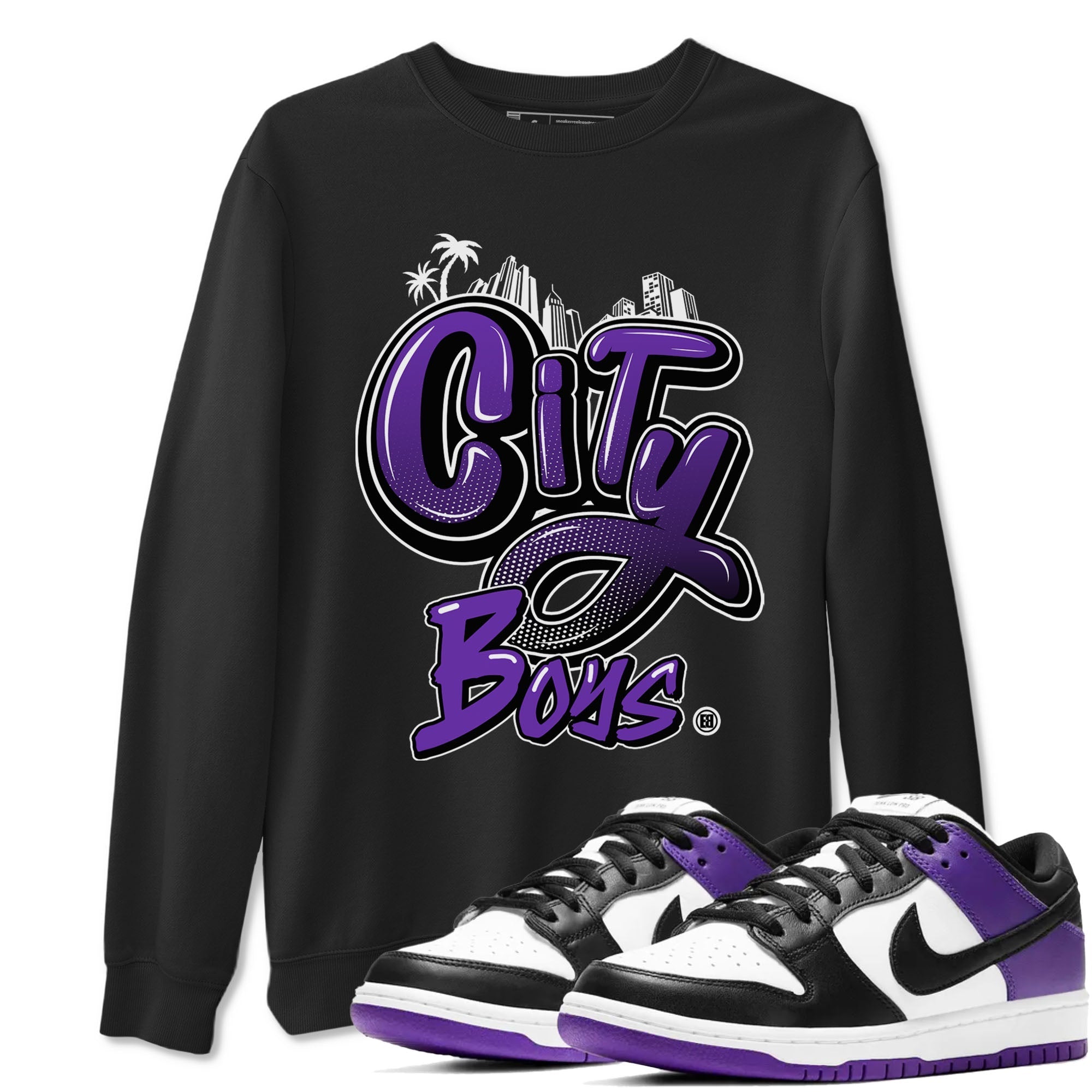 City Boys sneaker match tees to Court Purple Dunks street fashion brand for shirts to match Jordans Drip Gear Zone Dunk Low Court Purple unisex t-shirt Black 1 unisex shirt