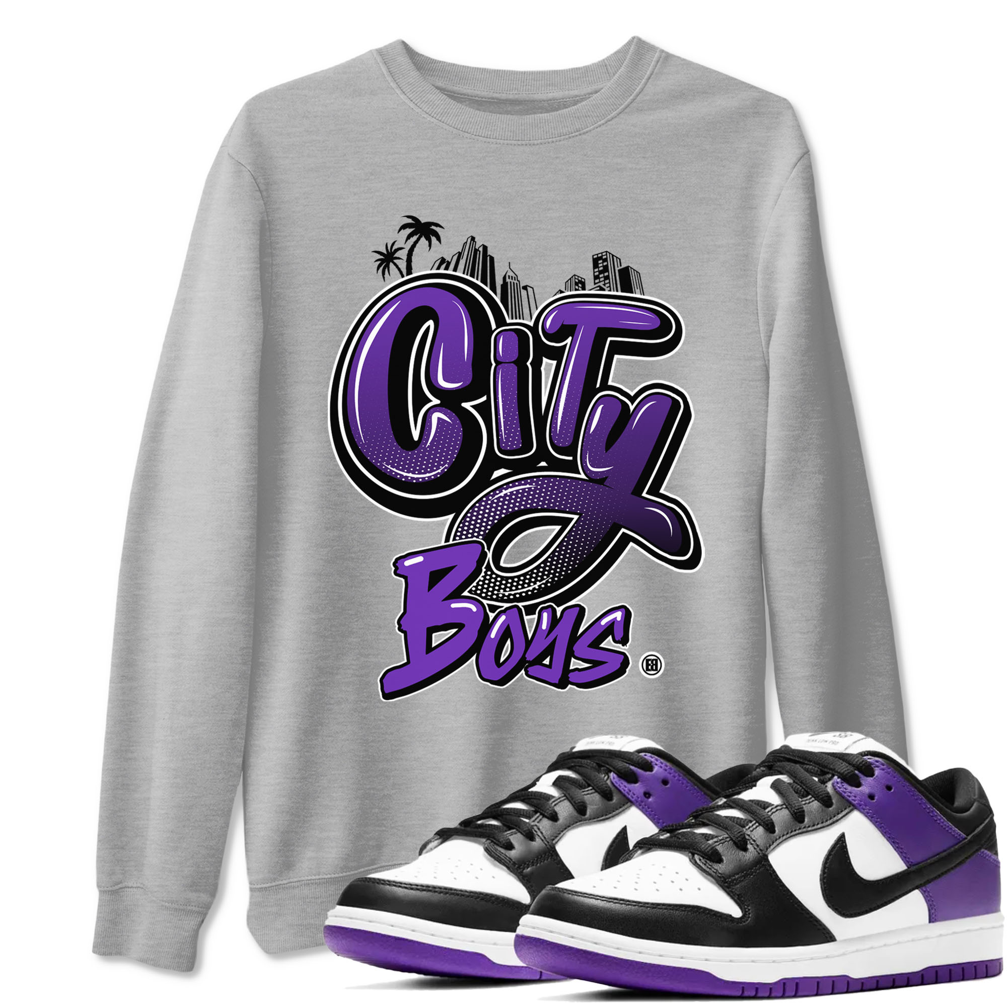 City Boys sneaker match tees to Court Purple Dunks street fashion brand for shirts to match Jordans Drip Gear Zone Dunk Low Court Purple unisex t-shirt Heather Grey 1 unisex shirt