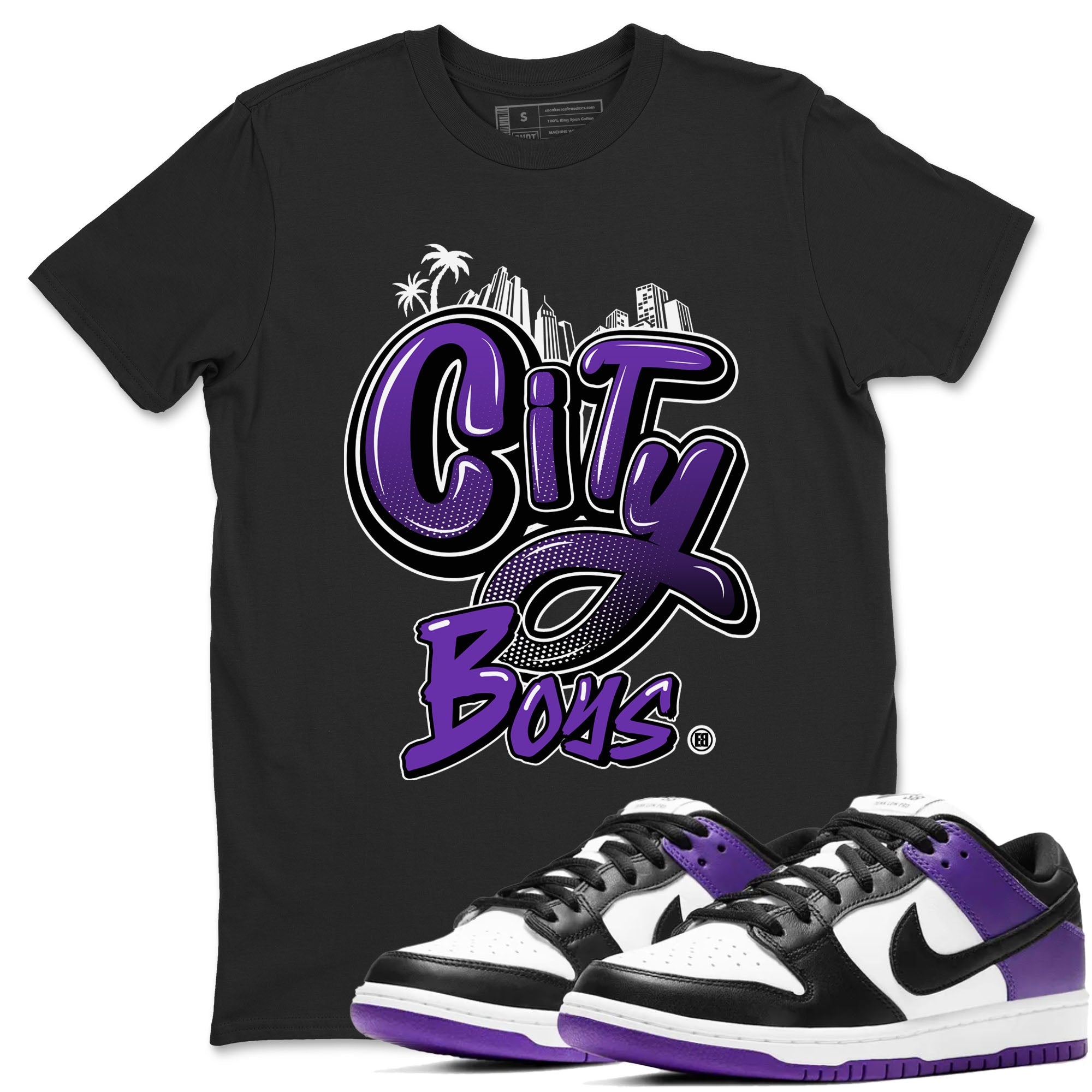 City Boys sneaker match tees to Court Purple Dunks street fashion brand for shirts to match Jordans Drip Gear Zone Dunk Low Court Purple unisex t-shirt Black 1 unisex shirt