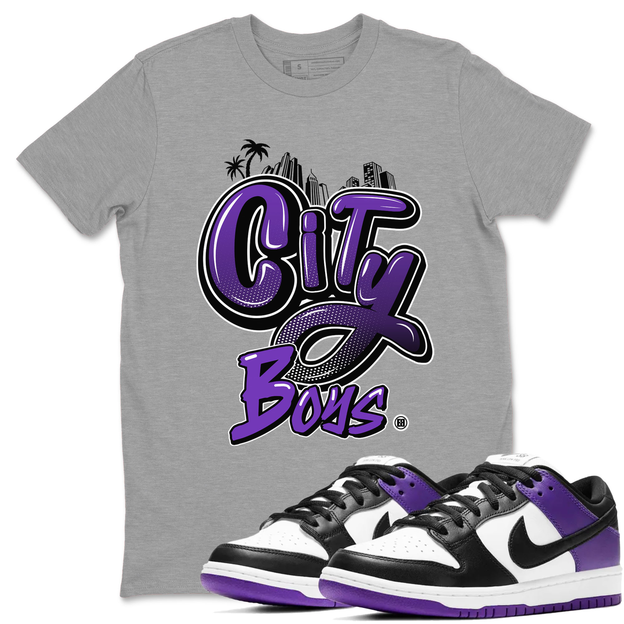 City Boys sneaker match tees to Court Purple Dunks street fashion brand for shirts to match Jordans Drip Gear Zone Dunk Low Court Purple unisex t-shirt Heather Grey 1 unisex shirt