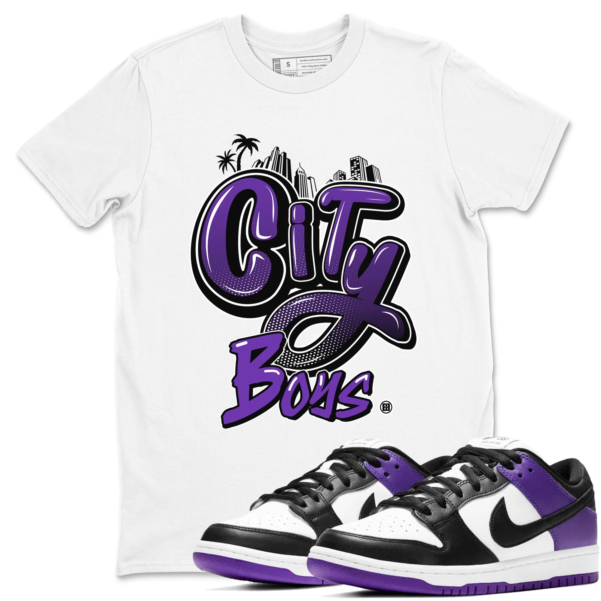 City Boys sneaker match tees to Court Purple Dunks street fashion brand for shirts to match Jordans Drip Gear Zone Dunk Low Court Purple unisex t-shirt White 1 unisex shirt