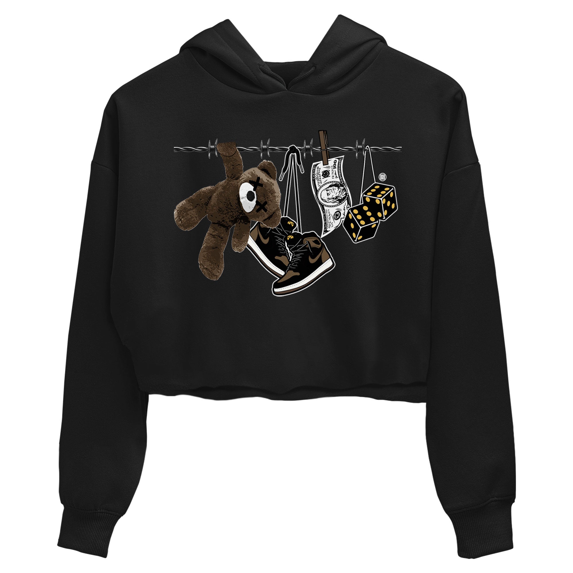 Air Jordan 1 Palomino shirt to match jordans Clothesline Streetwear Sneaker Shirt Air Jordan 1 Retro High OG Palomino Drip Gear Zone Sneaker Matching Clothing Black 2 Crop T-Shirt