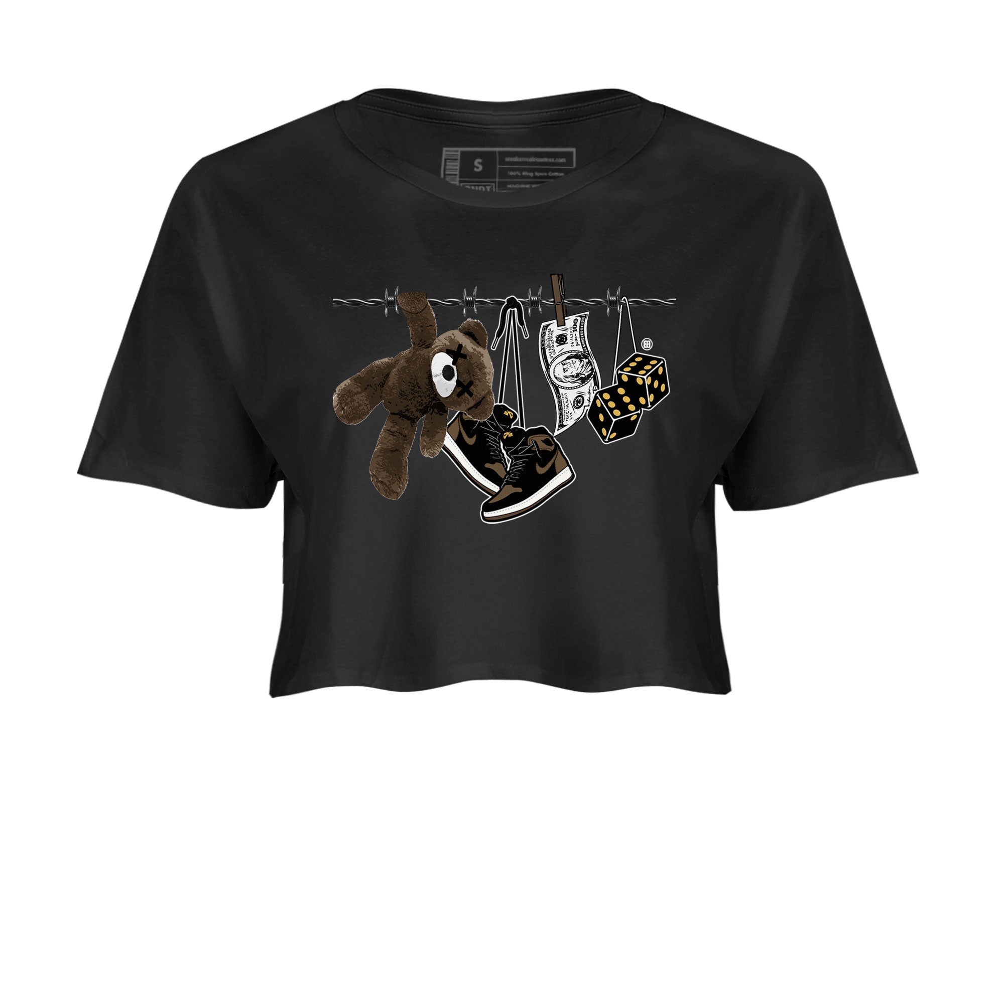 Air Jordan 1 Palomino shirt to match jordans Clothesline Streetwear Sneaker Shirt Air Jordan 1 Retro High OG Palomino Drip Gear Zone Sneaker Matching Clothing Black 2 Crop T-Shirt