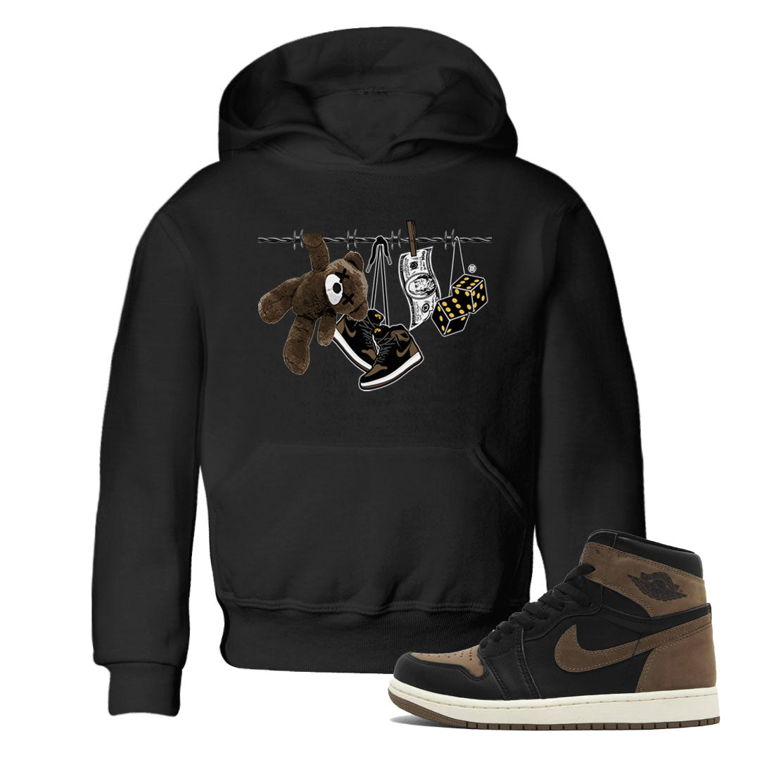 Air Jordan 1 Palomino shirt to match jordans Clothesline Streetwear Sneaker Shirt Air Jordan 1 Retro High OG Palomino Drip Gear Zone Sneaker Matching Clothing Baby Toddler Kids Black 1 T-Shirt
