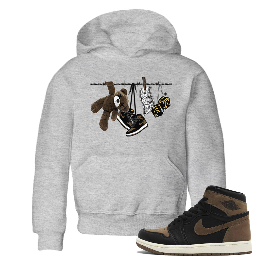 Air Jordan 1 Palomino shirt to match jordans Clothesline Streetwear Sneaker Shirt Air Jordan 1 Retro High OG Palomino Drip Gear Zone Sneaker Matching Clothing Baby Toddler Kids Heather Grey 1 T-Shirt
