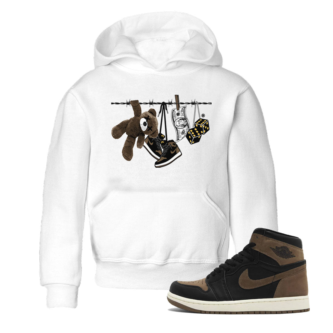 Air Jordan 1 Palomino shirt to match jordans Clothesline Streetwear Sneaker Shirt Air Jordan 1 Retro High OG Palomino Drip Gear Zone Sneaker Matching Clothing Baby Toddler Kids White 1 T-Shirt