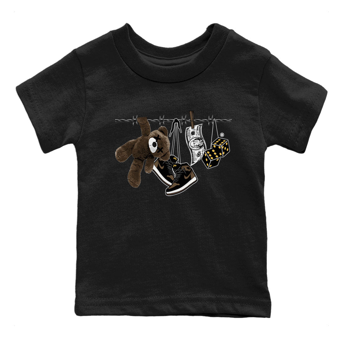 Air Jordan 1 Palomino shirt to match jordans Clothesline Streetwear Sneaker Shirt Air Jordan 1 Retro High OG Palomino Drip Gear Zone Sneaker Matching Clothing Baby Toddler Kids Black 2 T-Shirt