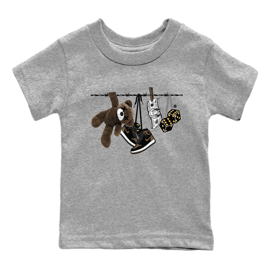 Air Jordan 1 Palomino shirt to match jordans Clothesline Streetwear Sneaker Shirt Air Jordan 1 Retro High OG Palomino Drip Gear Zone Sneaker Matching Clothing Baby Toddler Kids Heather Grey 2 T-Shirt
