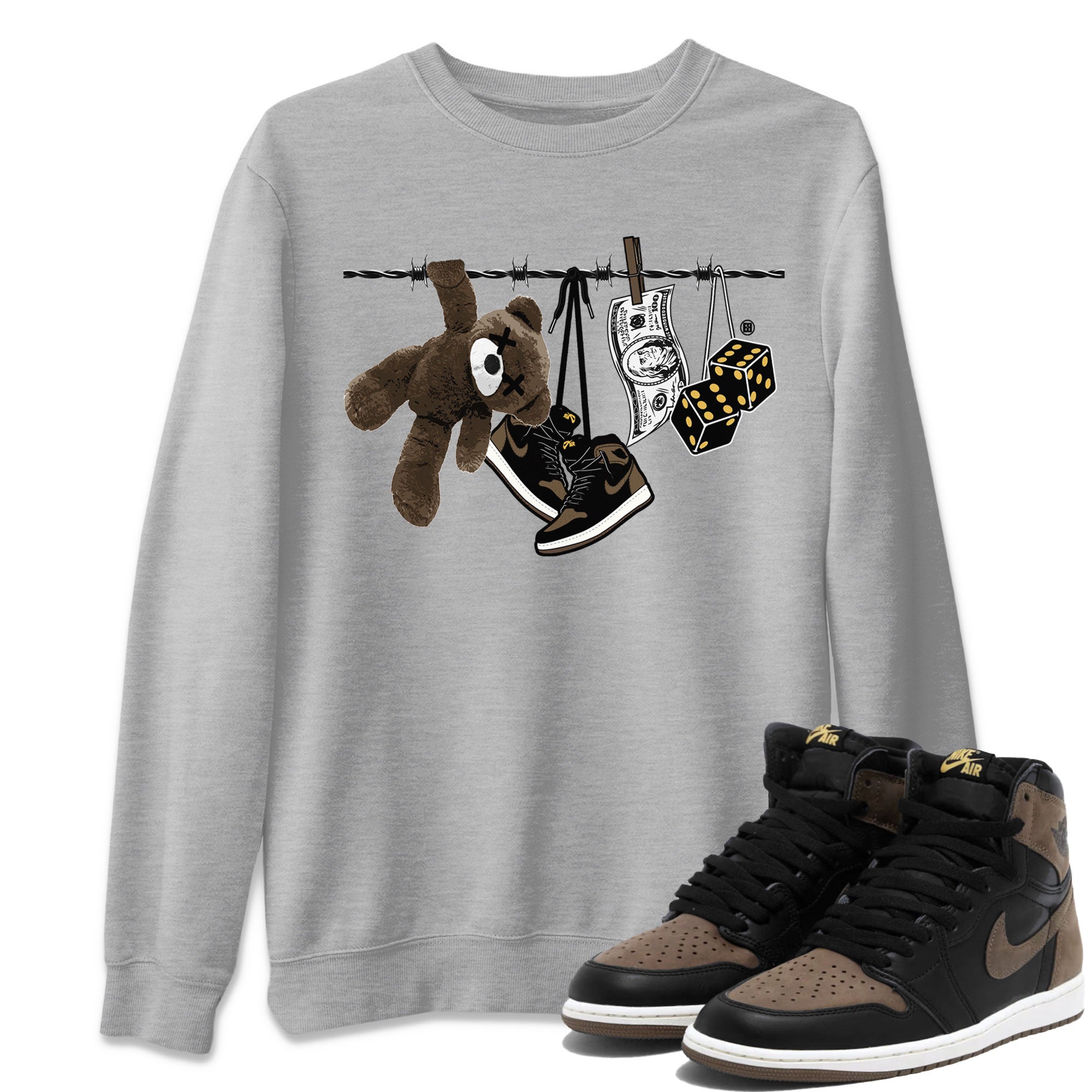 Air Jordan 1 Palomino shirt to match jordans Clothesline Streetwear Sneaker Shirt Air Jordan 1 Retro High OG Palomino Drip Gear Zone Sneaker Matching Clothing Casual Unisex shirts Heather Grey 1 T-Shirt