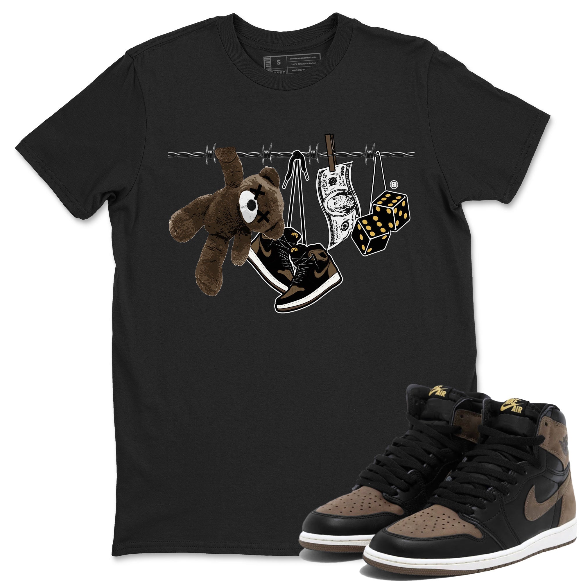 Air Jordan 1 Palomino shirt to match jordans Clothesline Streetwear Sneaker Shirt Air Jordan 1 Retro High OG Palomino Drip Gear Zone Sneaker Matching Clothing Casual Unisex shirts Black 1 T-Shirt