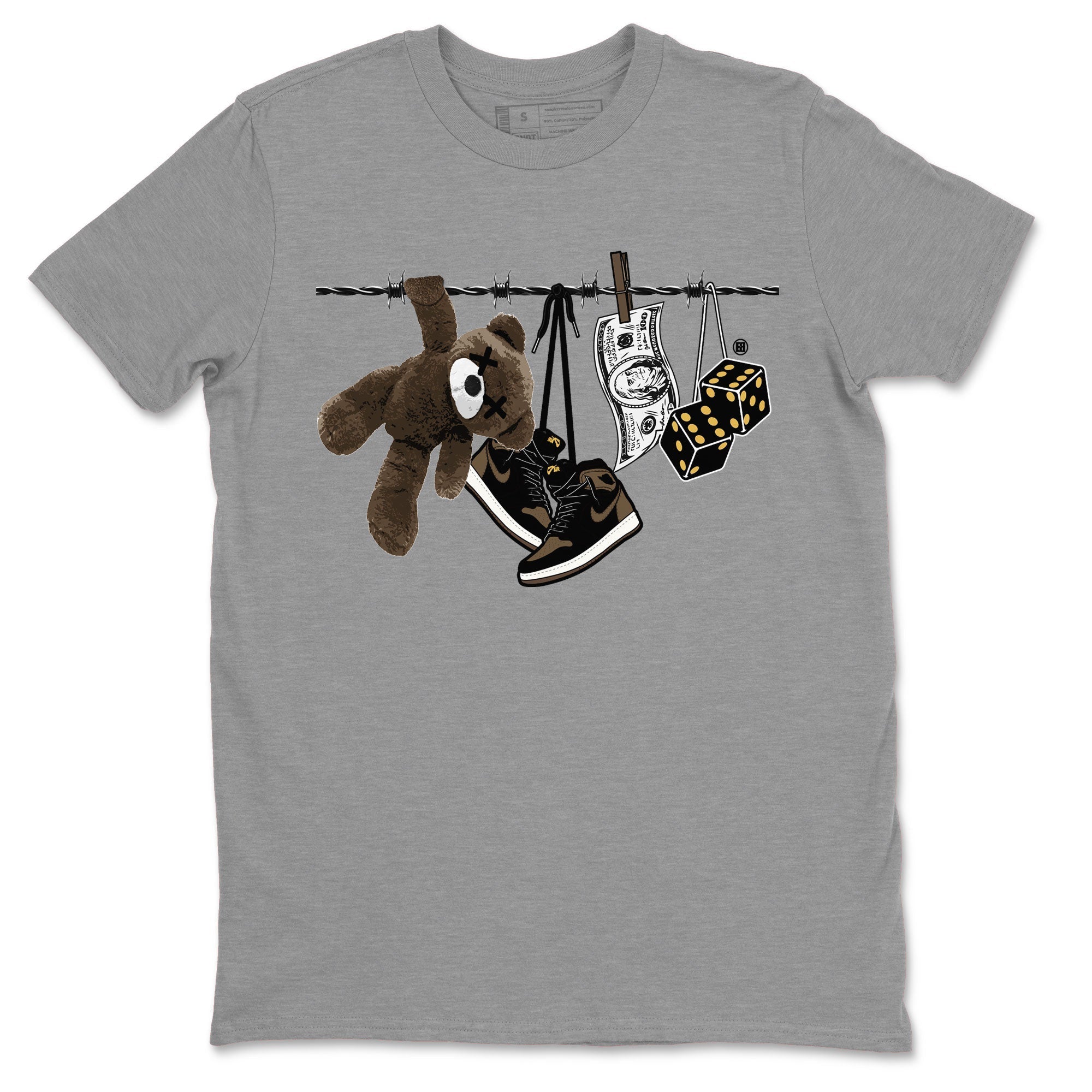 Air Jordan 1 Palomino shirt to match jordans Clothesline Streetwear Sneaker Shirt Air Jordan 1 Retro High OG Palomino Drip Gear Zone Sneaker Matching Clothing Casual Unisex shirts Heather Grey 2 T-Shirt