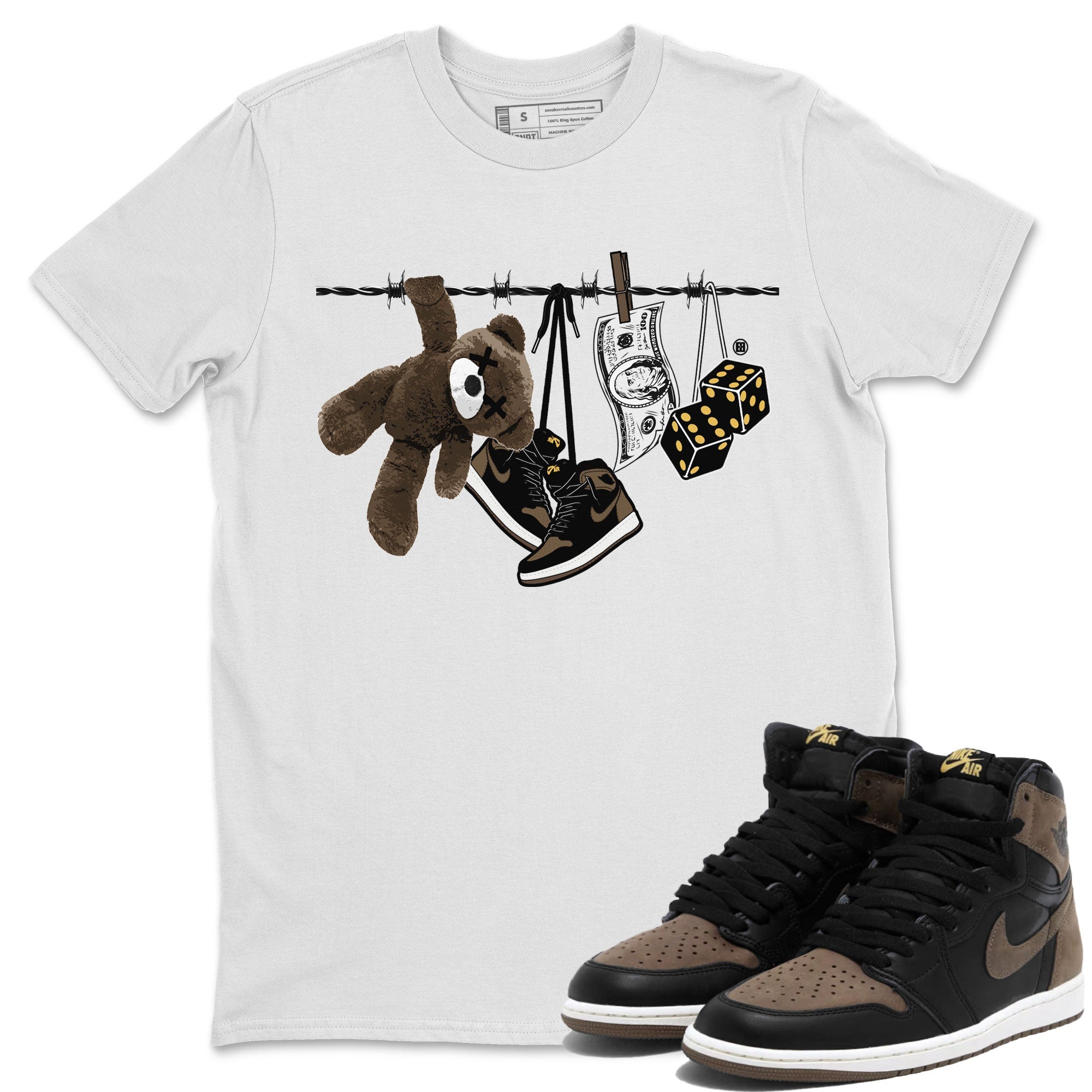 Air Jordan 1 Palomino shirt to match jordans Clothesline Streetwear Sneaker Shirt Air Jordan 1 Retro High OG Palomino Drip Gear Zone Sneaker Matching Clothing Casual Unisex shirts White 1 T-Shirt