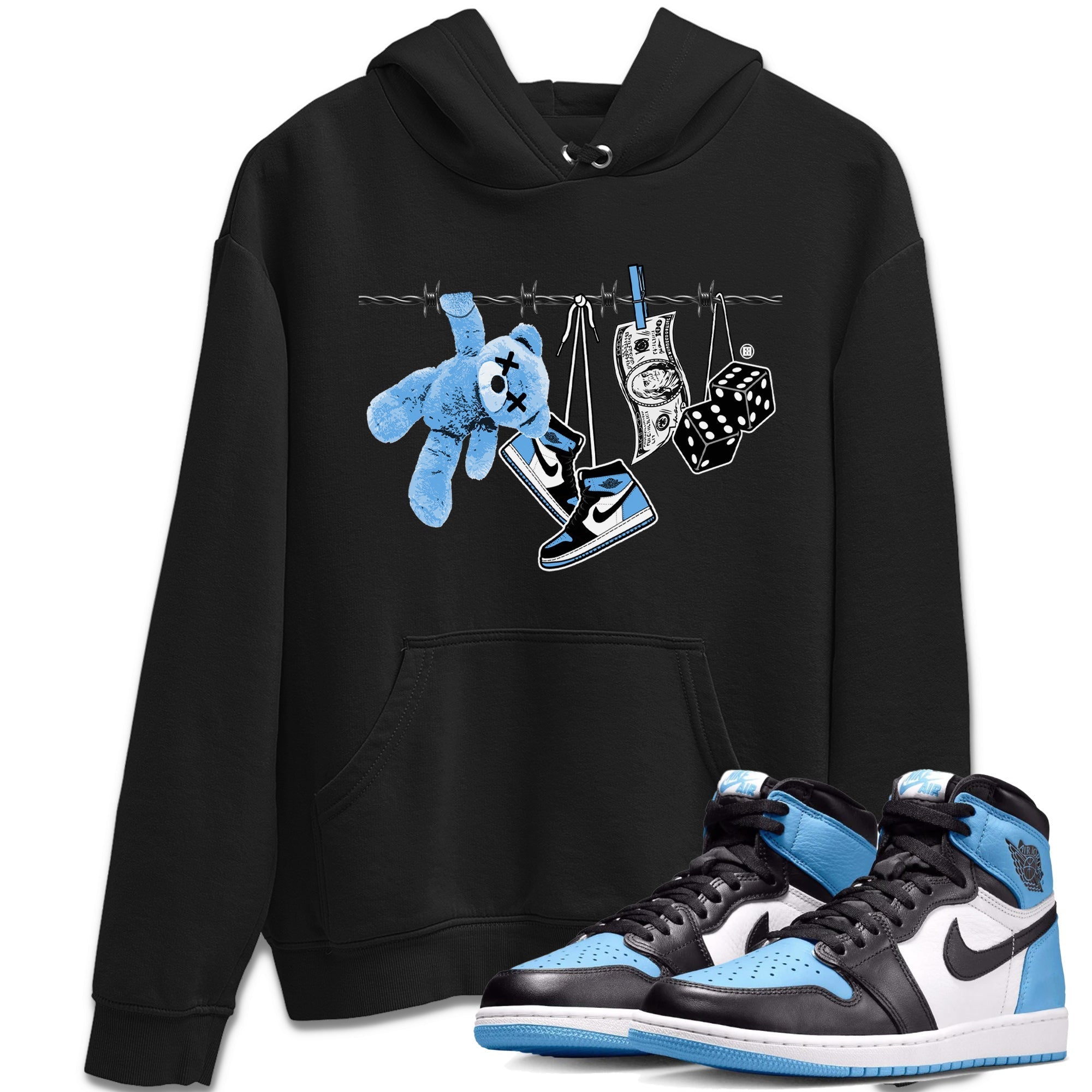 Air Jordan 1 Retro High OG UNC Toe Shirt to match Jordans Clothesline Streetwear Sneaker Shirt UNC Toe 1s Tees Crew Neck T-Shirts Black 1
