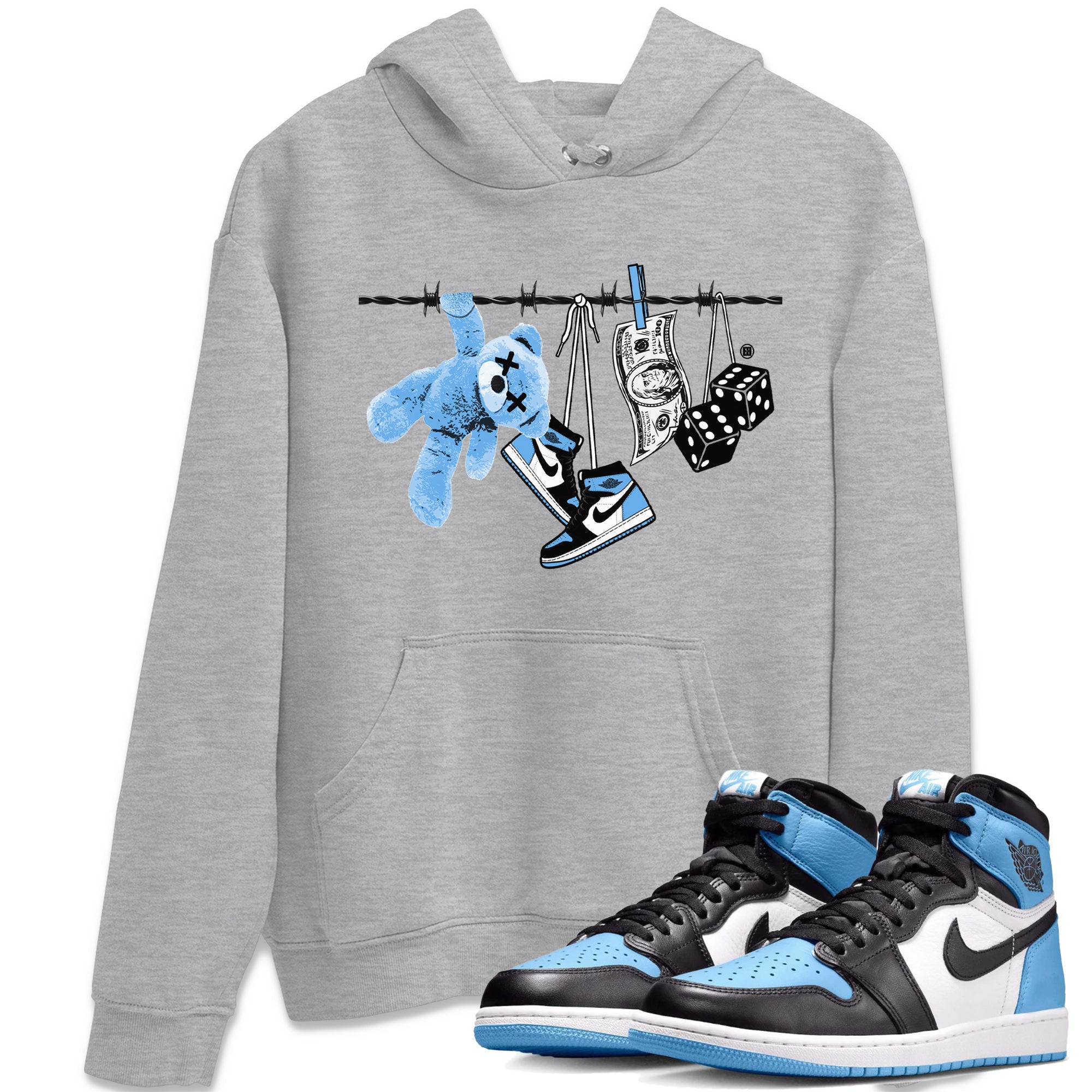 Air Jordan 1 Retro High OG UNC Toe Shirt to match Jordans Clothesline Streetwear Sneaker Shirt UNC Toe 1s Tees Crew Neck T-Shirts Heather Grey 1