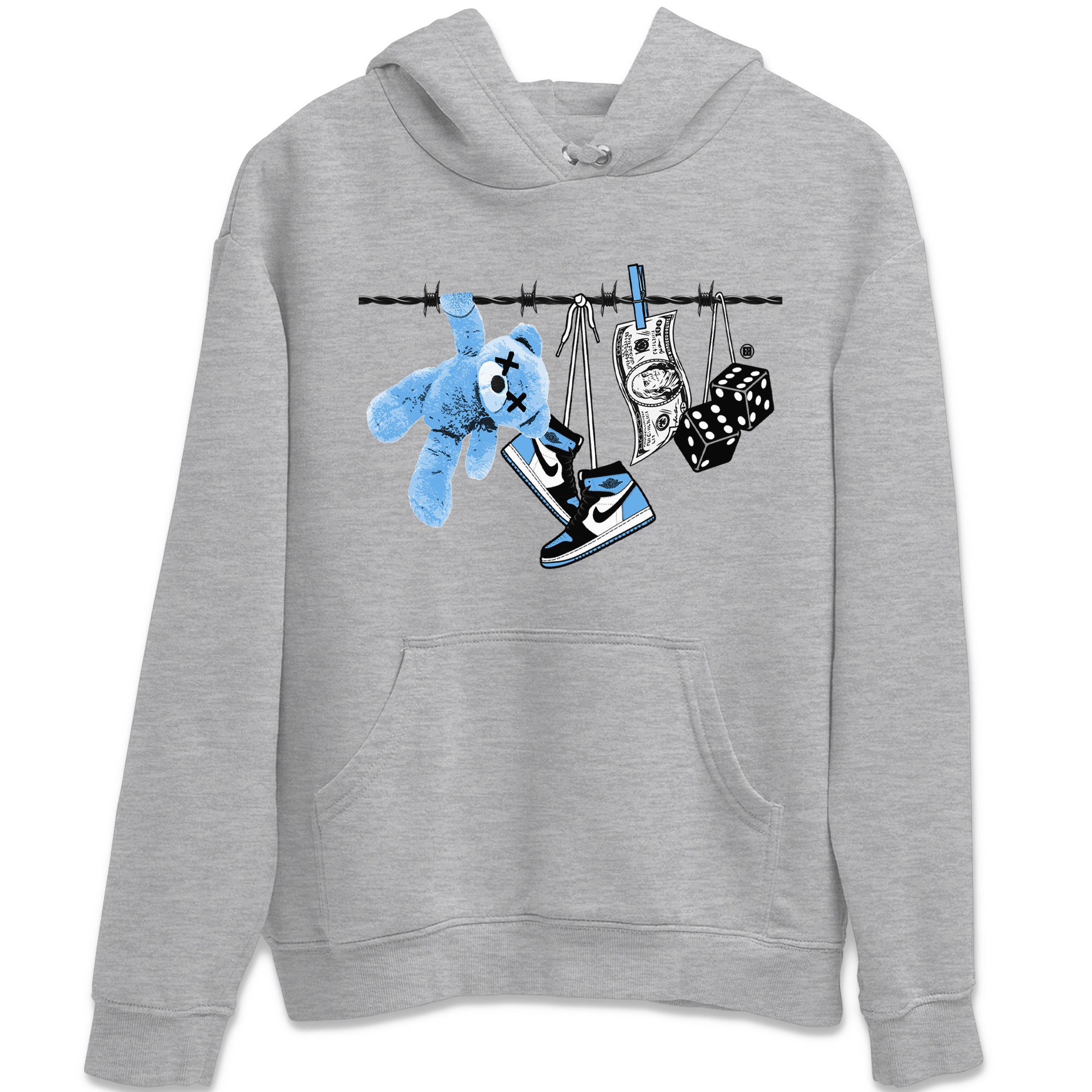 Air Jordan 1 Retro High OG UNC Toe Shirt to match Jordans Clothesline Streetwear Sneaker Shirt UNC Toe 1s Tees Crew Neck T-Shirts Heather Grey 2