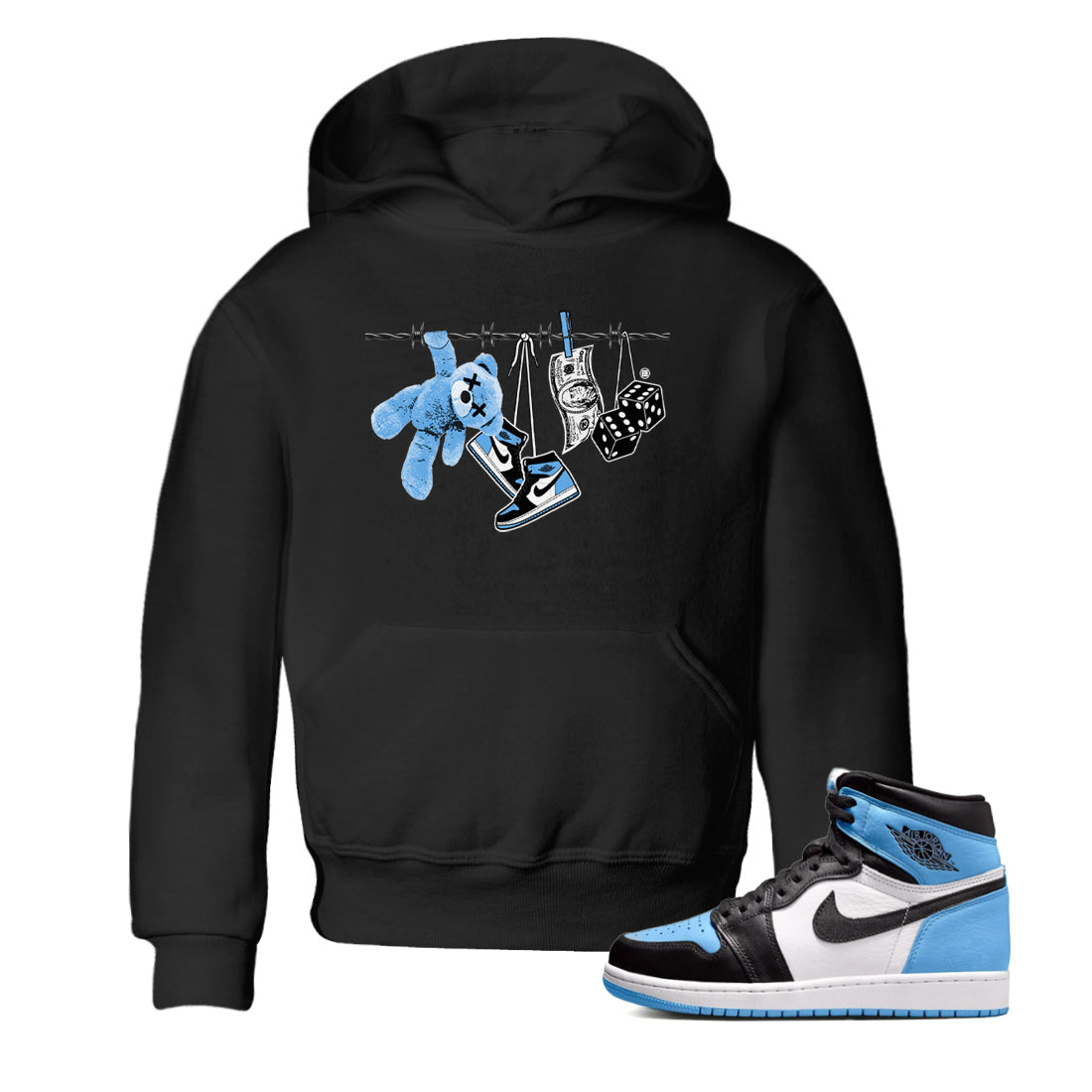 Air Jordan 1 Retro High OG UNC Toe Shirt to match Jordans Clothesline Streetwear Sneaker Shirt UNC Toe 1s Tees Kids and Baby Tees Black 1