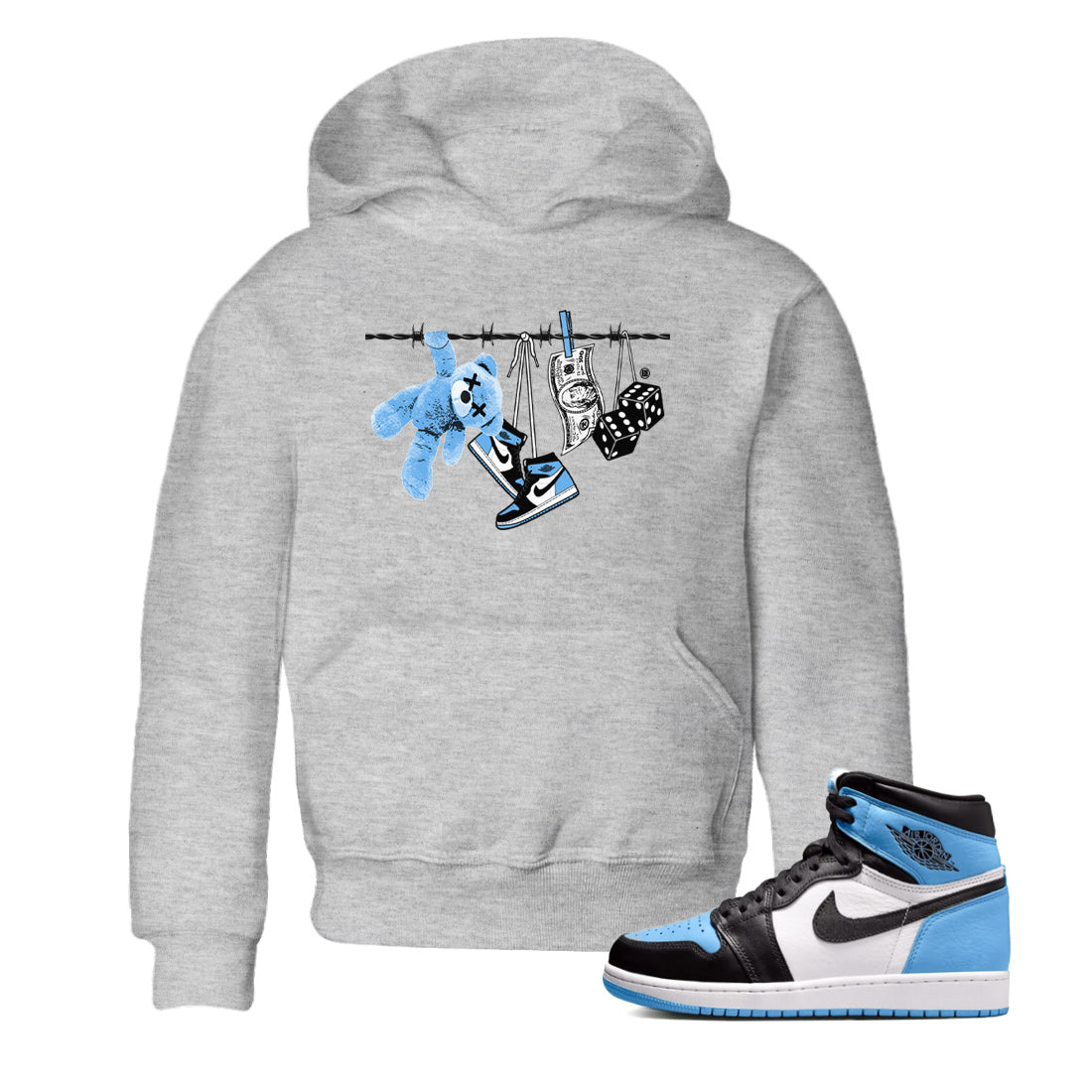 Air Jordan 1 Retro High OG UNC Toe Shirt to match Jordans Clothesline Streetwear Sneaker Shirt UNC Toe 1s Tees Kids and Baby Tees Heather Grey 1