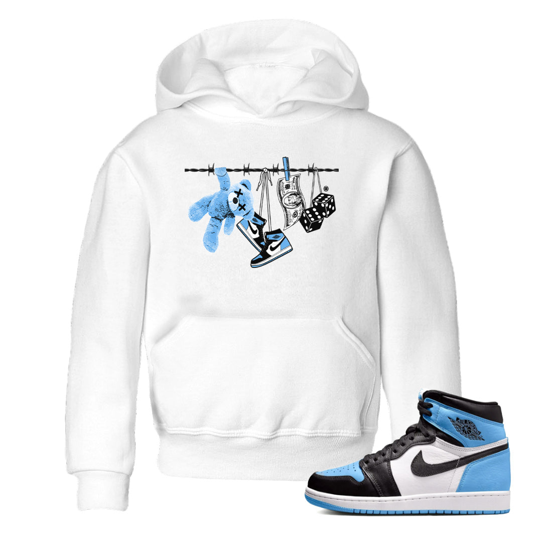 Air Jordan 1 Retro High OG UNC Toe Shirt to match Jordans Clothesline Streetwear Sneaker Shirt UNC Toe 1s Tees Kids and Baby Tees White 1