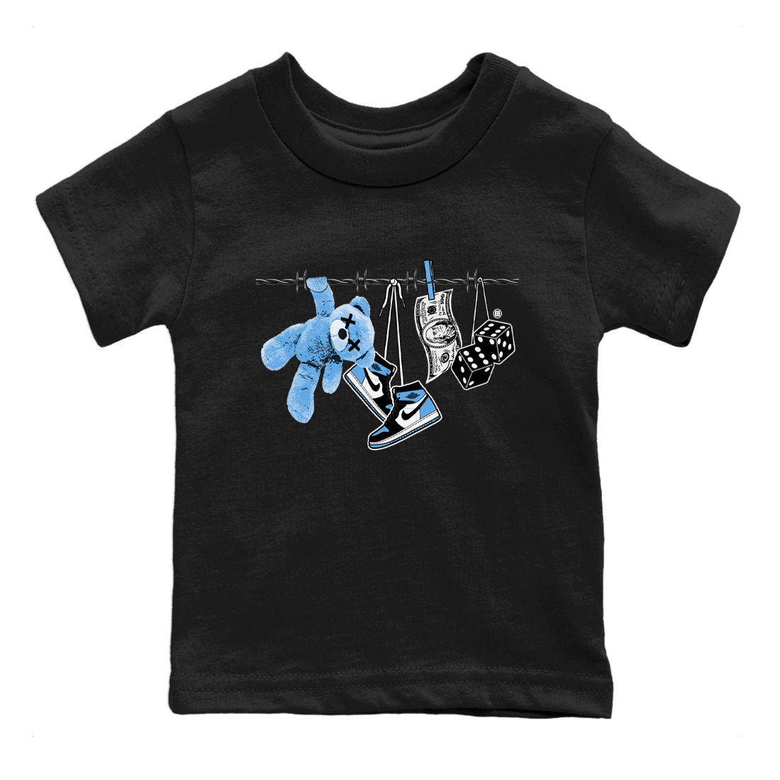 Air Jordan 1 Retro High OG UNC Toe Shirt to match Jordans Clothesline Streetwear Sneaker Shirt UNC Toe 1s Tees Kids and Baby Tees Black 2