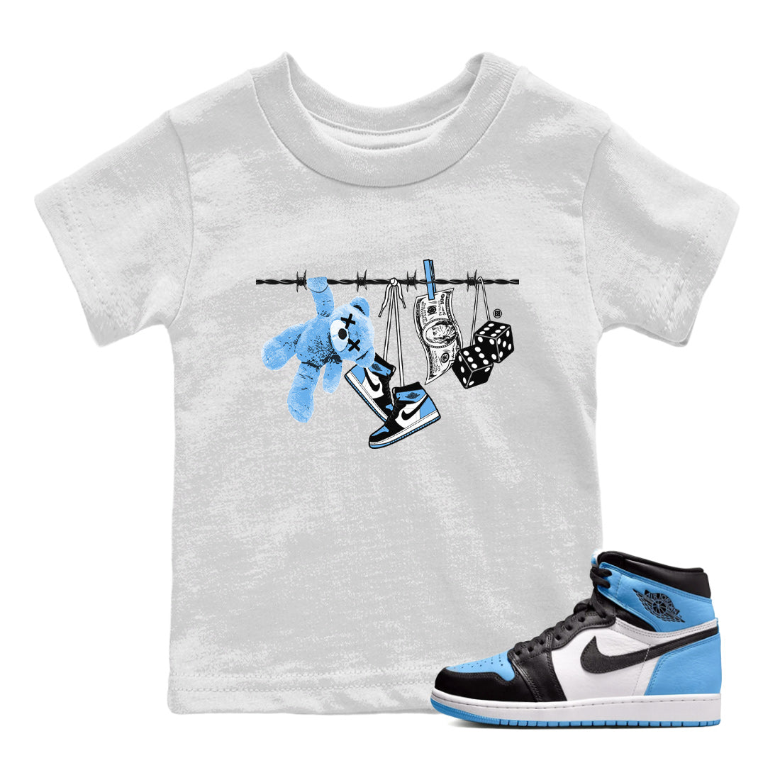 Air Jordan 1 Retro High OG UNC Toe Shirt to match Jordans Clothesline Streetwear Sneaker Shirt UNC Toe 1s Tees Kids and Baby Tees White 1