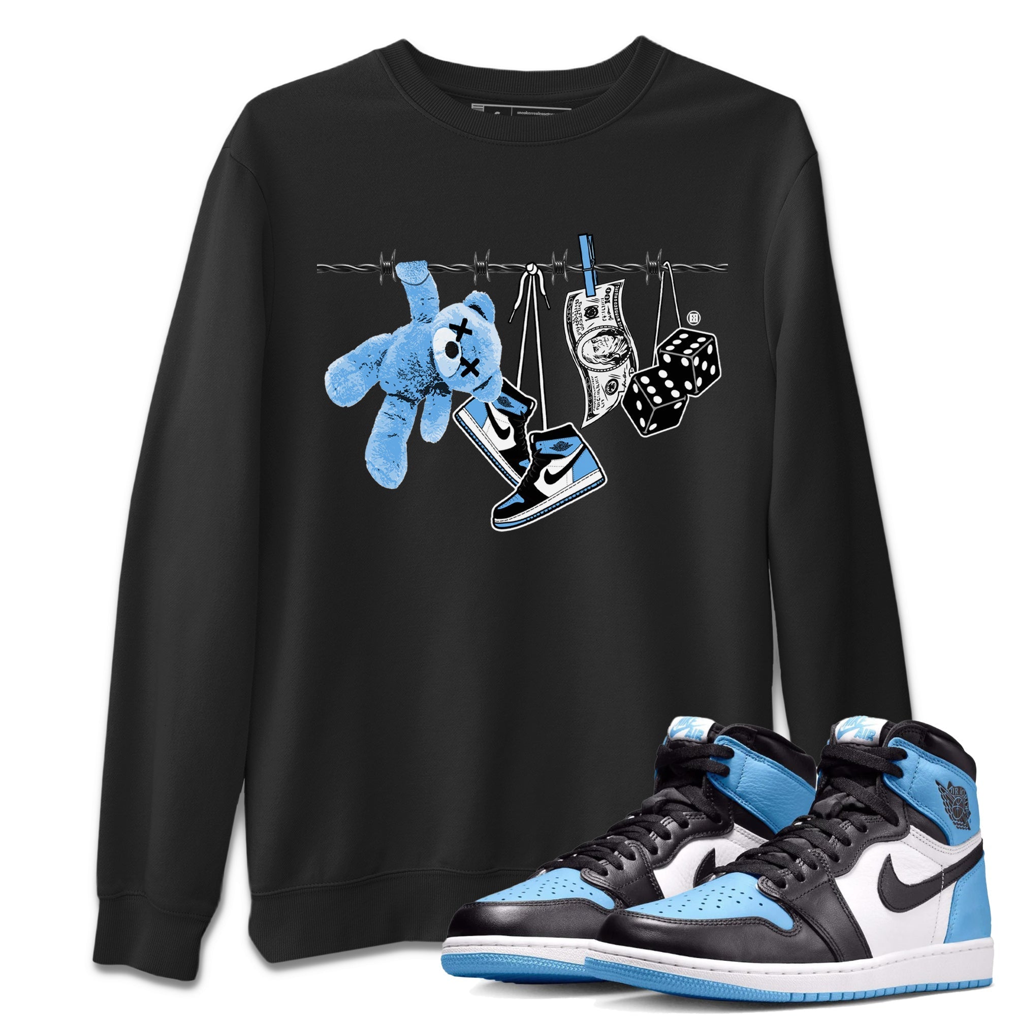 Air Jordan 1 Retro High OG UNC Toe Shirt to match Jordans Clothesline Streetwear Sneaker Shirt UNC Toe 1s Tees Crew Neck T-Shirts Black 1