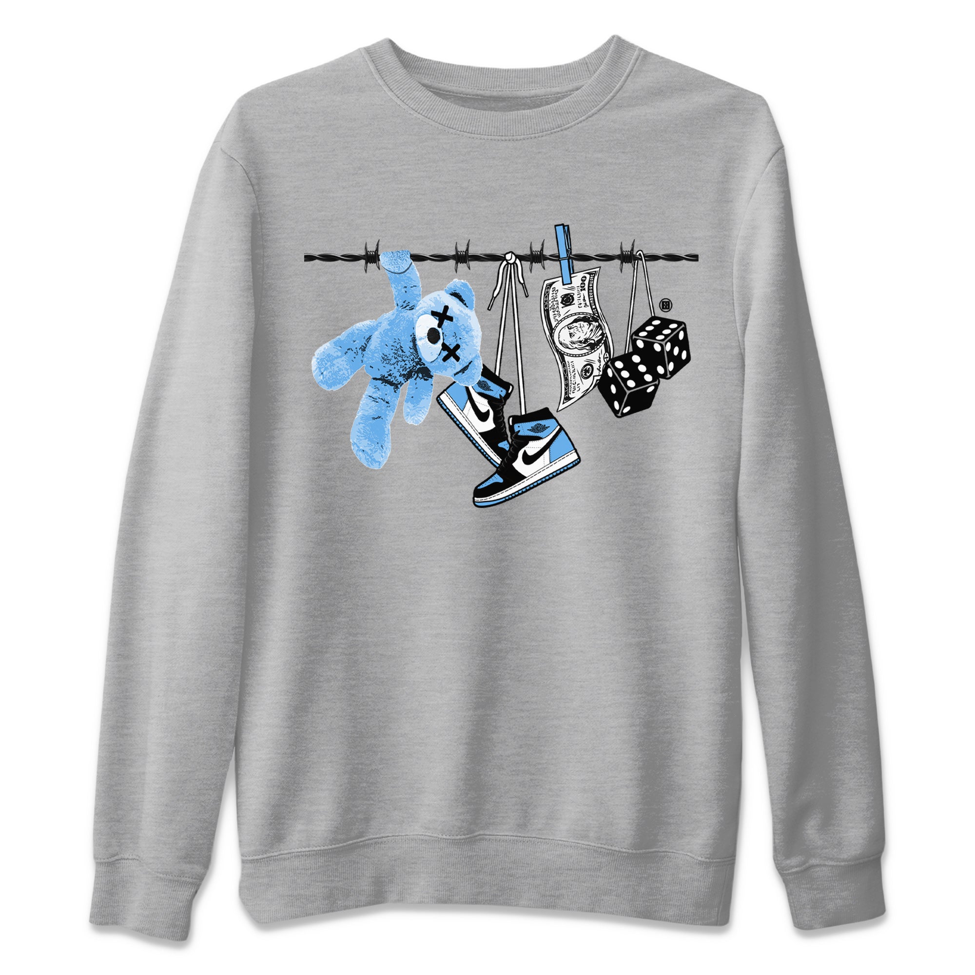 Air Jordan 1 Retro High OG UNC Toe Shirt to match Jordans Clothesline Streetwear Sneaker Shirt UNC Toe 1s Tees Crew Neck T-Shirts Heather Grey 2