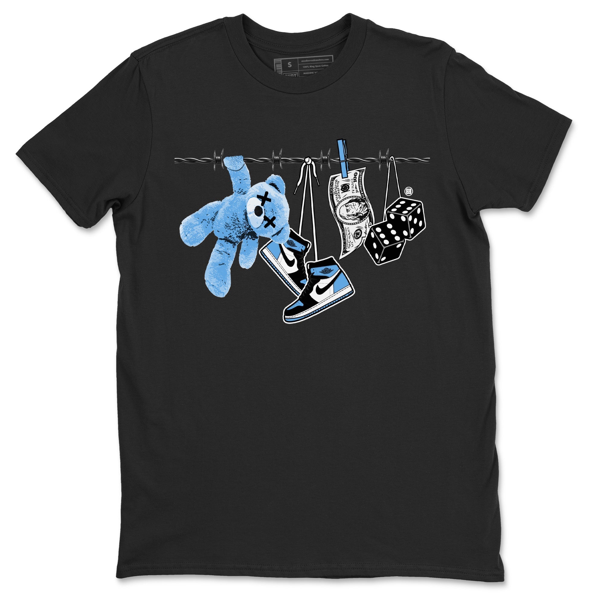 Air Jordan 1 Retro High OG UNC Toe Shirt to match Jordans Clothesline Streetwear Sneaker Shirt UNC Toe 1s Tees Crew Neck T-Shirts Black 2