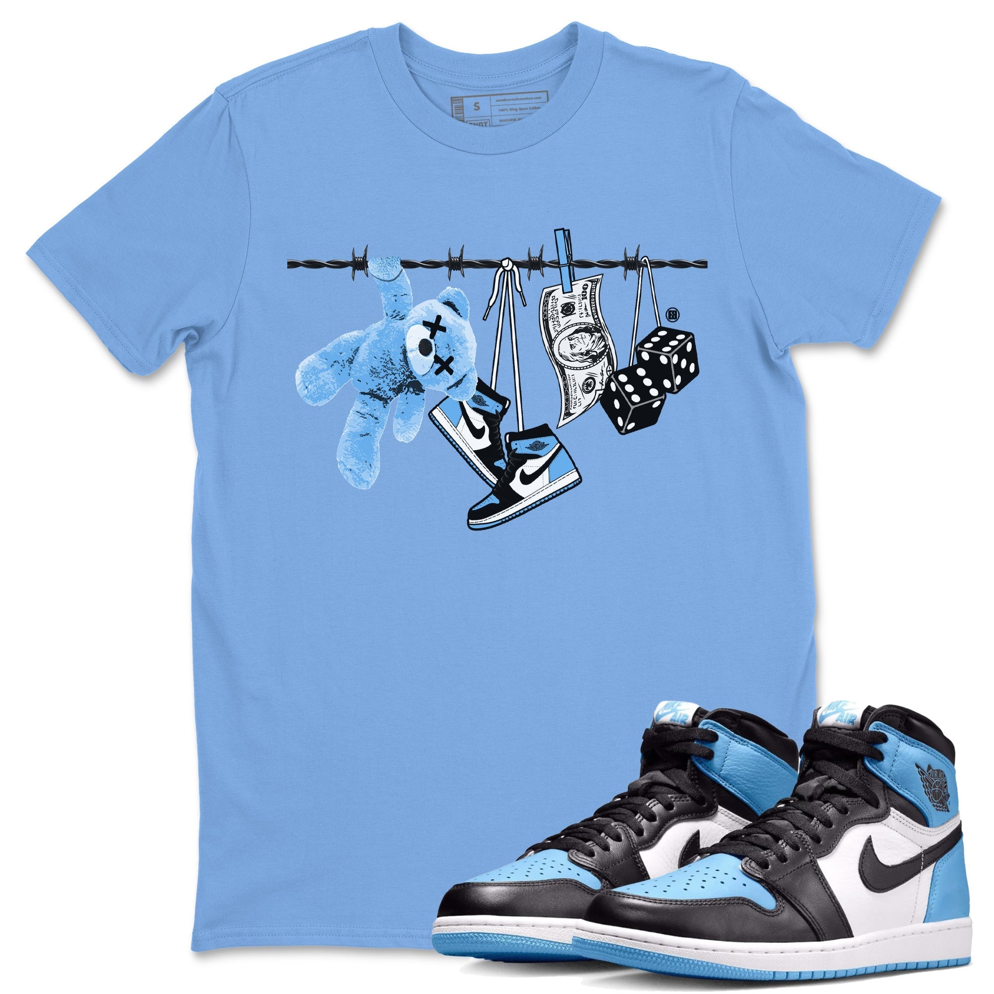 Air Jordan 1 Retro High OG UNC Toe Shirt to match Jordans Clothesline Streetwear Sneaker Shirt UNC Toe 1s Tees Crew Neck T-Shirts Carolina Blue 1