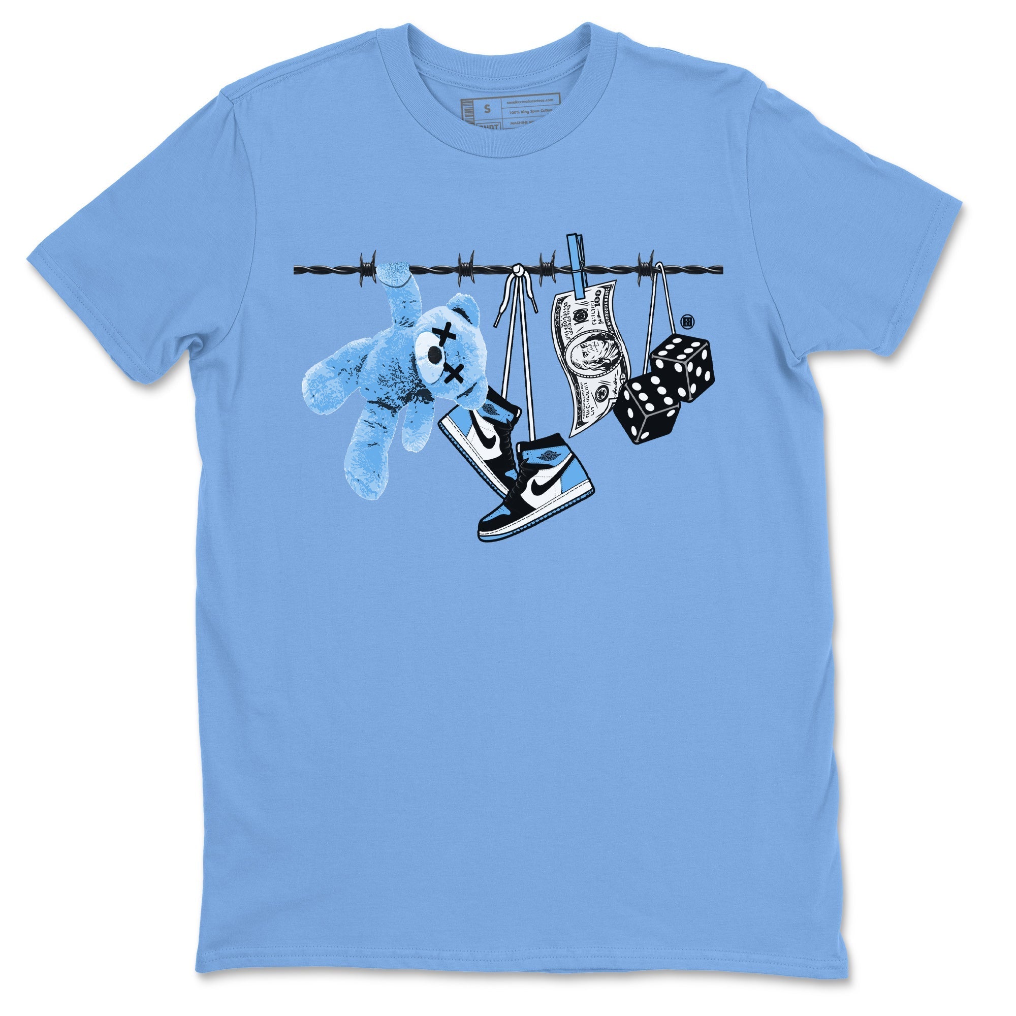 Air Jordan 1 Retro High OG UNC Toe Shirt to match Jordans Clothesline Streetwear Sneaker Shirt UNC Toe 1s Tees Crew Neck T-Shirts Carolina Blue 2