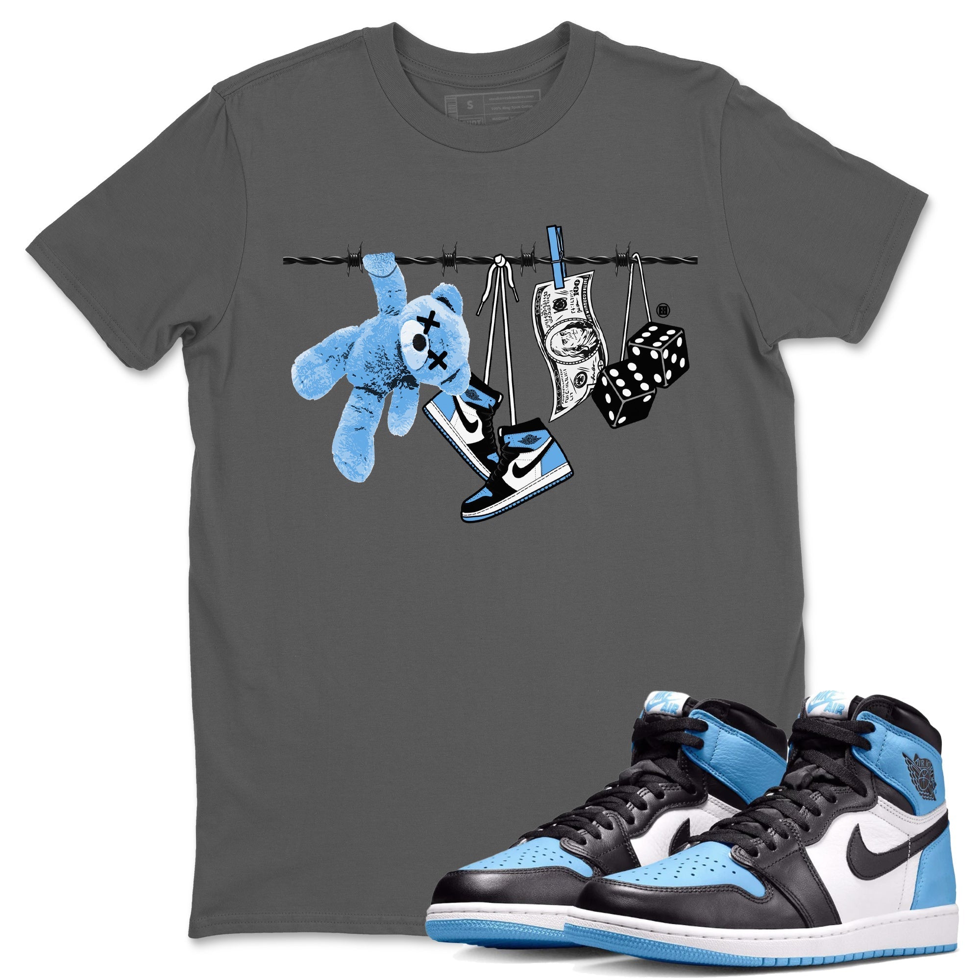 Air Jordan 1 Retro High OG UNC Toe Shirt to match Jordans Clothesline Streetwear Sneaker Shirt UNC Toe 1s Tees Crew Neck T-Shirts Cool Grey 1