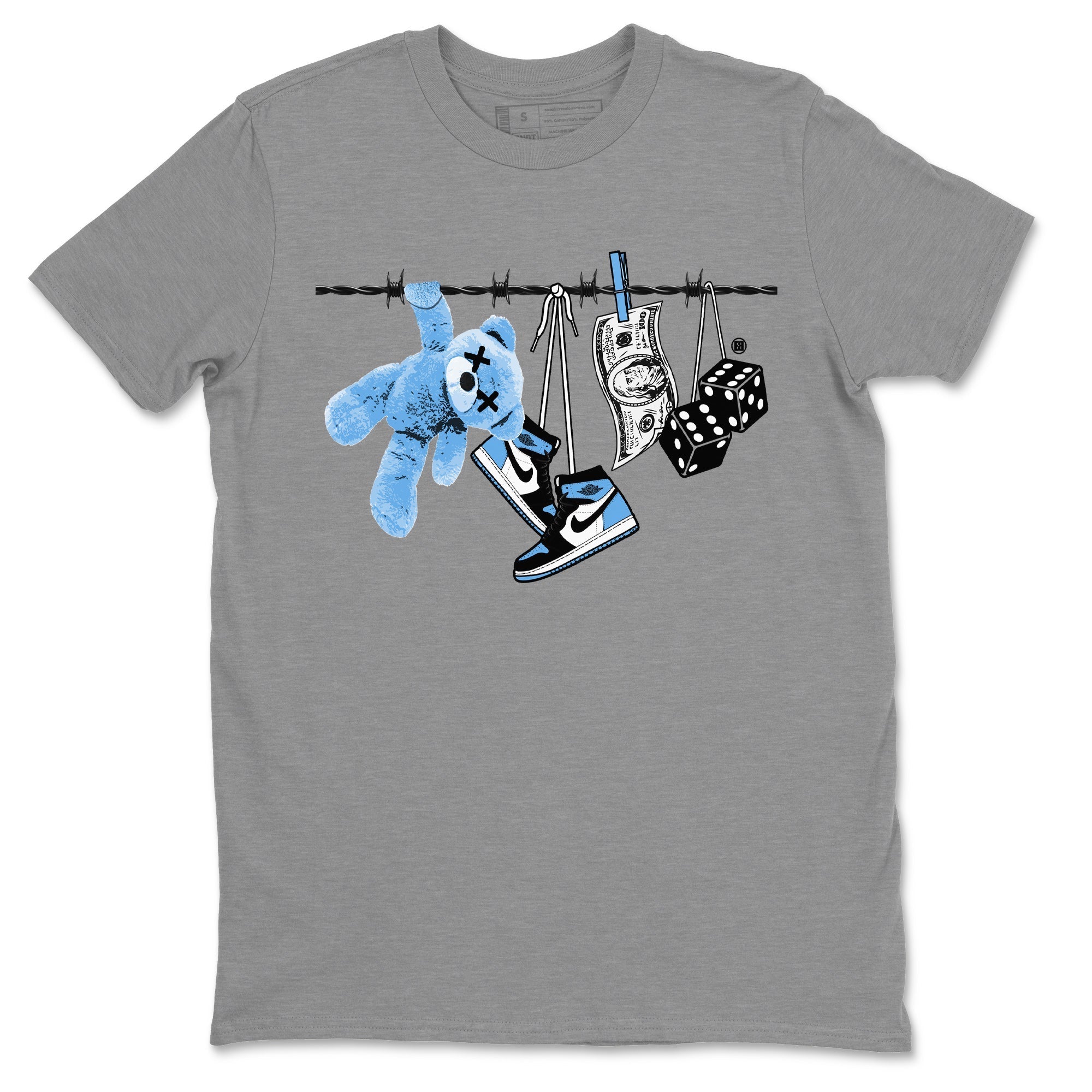 Air Jordan 1 Retro High OG UNC Toe Shirt to match Jordans Clothesline Streetwear Sneaker Shirt UNC Toe 1s Tees Crew Neck T-Shirts Heather Grey 2