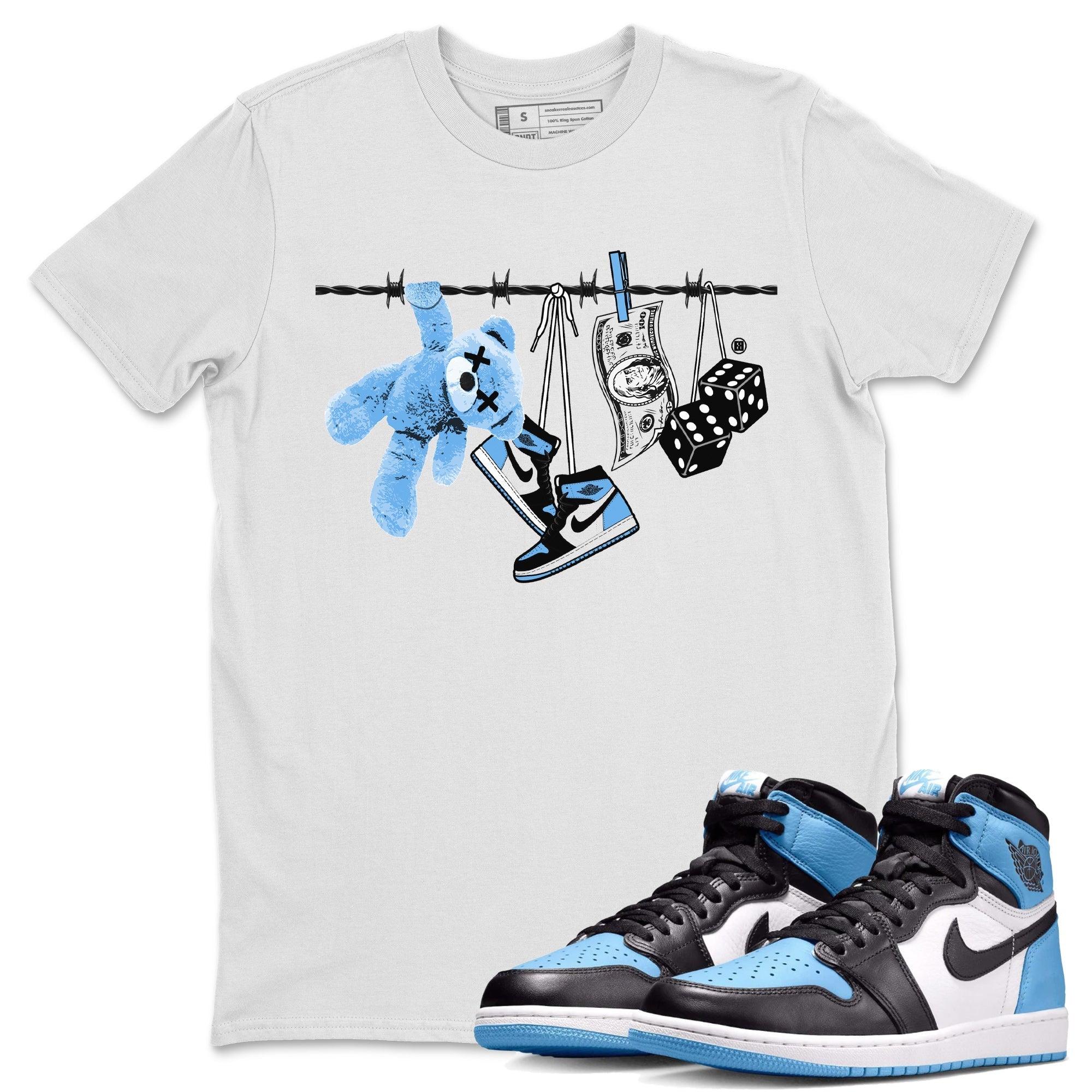 Air Jordan 1 Retro High OG UNC Toe Shirt to match Jordans Clothesline Streetwear Sneaker Shirt UNC Toe 1s Tees Crew Neck T-Shirts White 1
