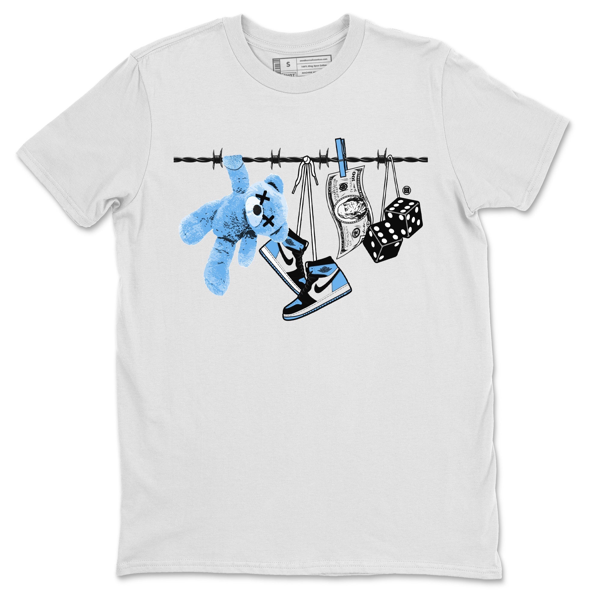 Air Jordan 1 Retro High OG UNC Toe Shirt to match Jordans Clothesline Streetwear Sneaker Shirt UNC Toe 1s Tees Crew Neck T-Shirts White 2
