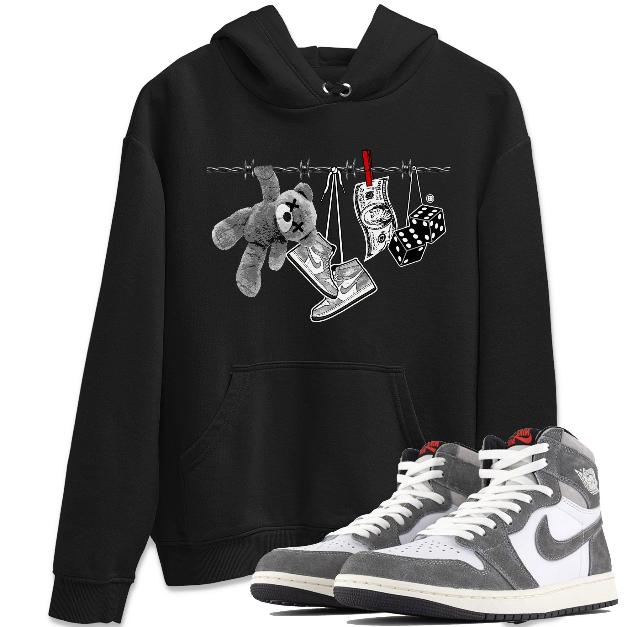 Air Jordan 1 Washed Heritage Sneaker Match Tees Clothesline Streetwear Sneaker Shirt Air Jordan 1 High OG Washed Heritage Clothes Unisex Shirts Black 1