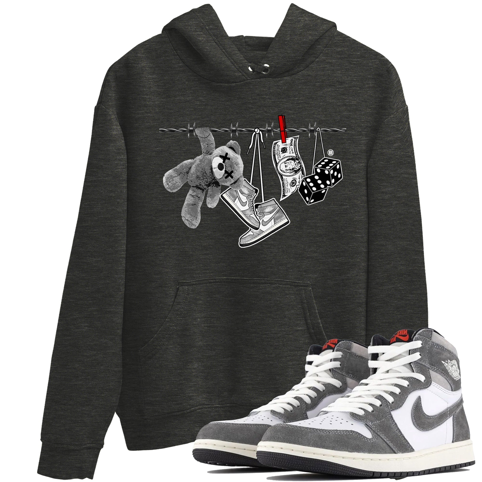 Air Jordan 1 Washed Heritage Sneaker Match Tees Clothesline Streetwear Sneaker Shirt Air Jordan 1 High OG Washed Heritage Clothes Unisex Shirts Charcoal Heather 1