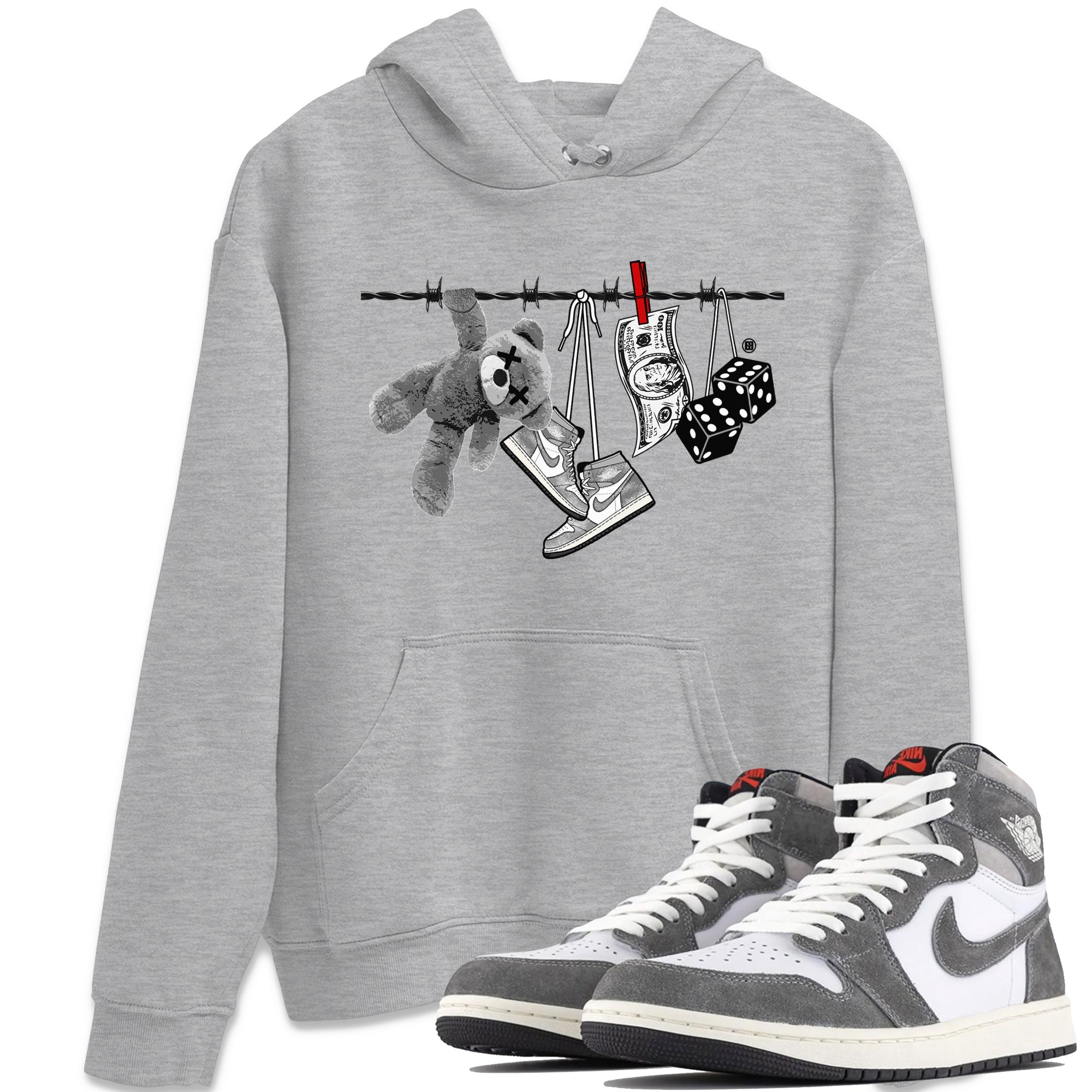 Air Jordan 1 Washed Heritage Sneaker Match Tees Clothesline Streetwear Sneaker Shirt Air Jordan 1 High OG Washed Heritage Clothes Unisex Shirts Heather Grey 1