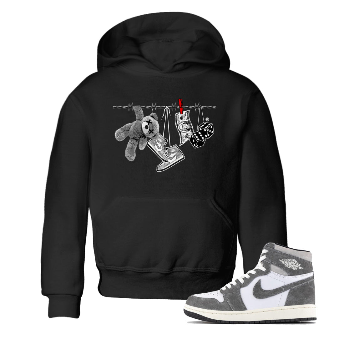 Air Jordan 1 Washed Heritage Sneaker Match Tees Clothesline Streetwear Sneaker Shirt Air Jordan 1 High OG Washed Heritage Clothes Kids Shirts Black 1