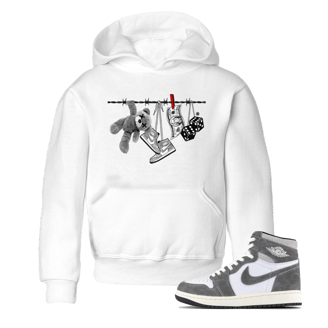 Air Jordan 1 Washed Heritage Sneaker Match Tees Clothesline Streetwear Sneaker Shirt Air Jordan 1 High OG Washed Heritage Clothes Kids Shirts White 1