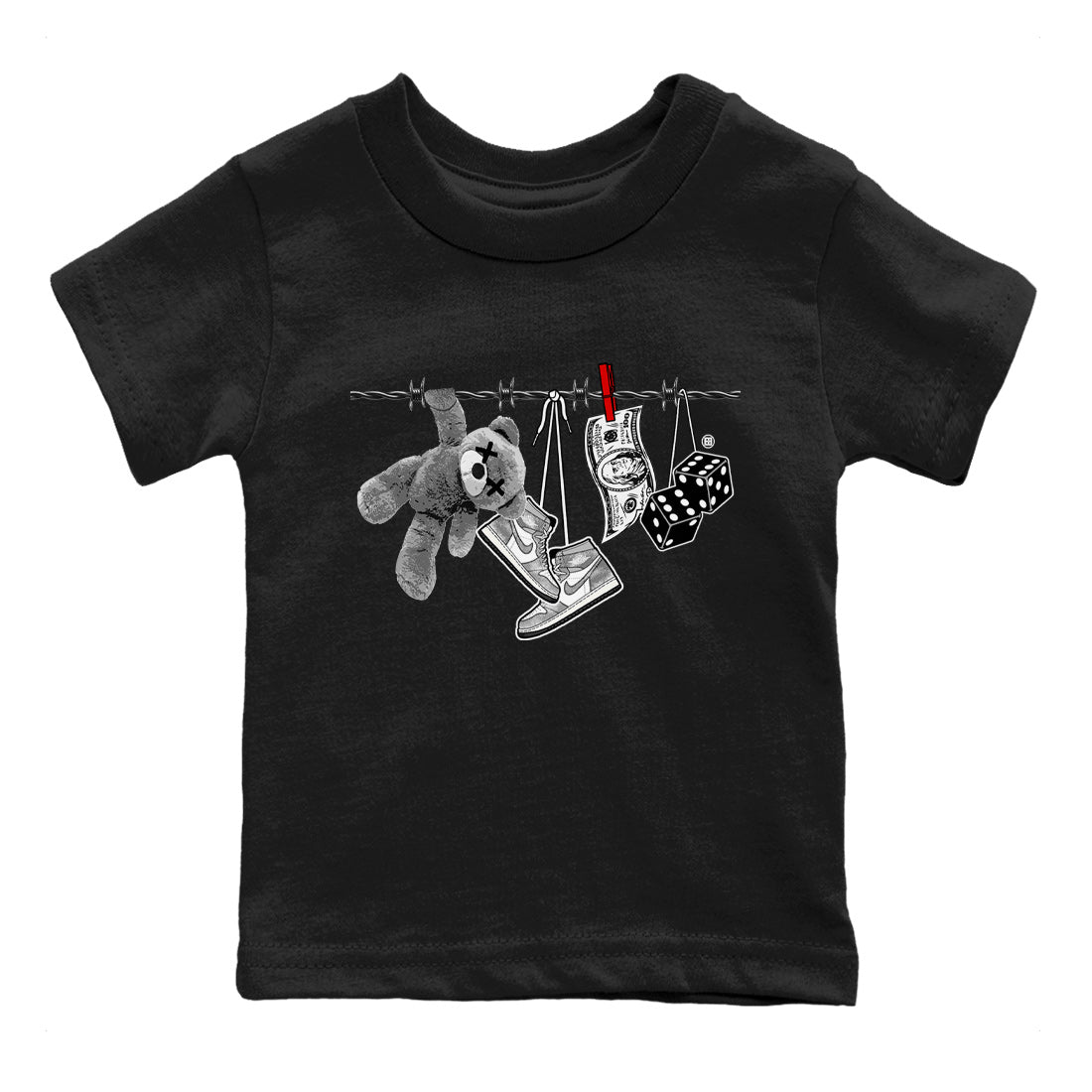 Air Jordan 1 Washed Heritage Sneaker Match Tees Clothesline Streetwear Sneaker Shirt Air Jordan 1 High OG Washed Heritage Clothes Kids Shirts Black 2