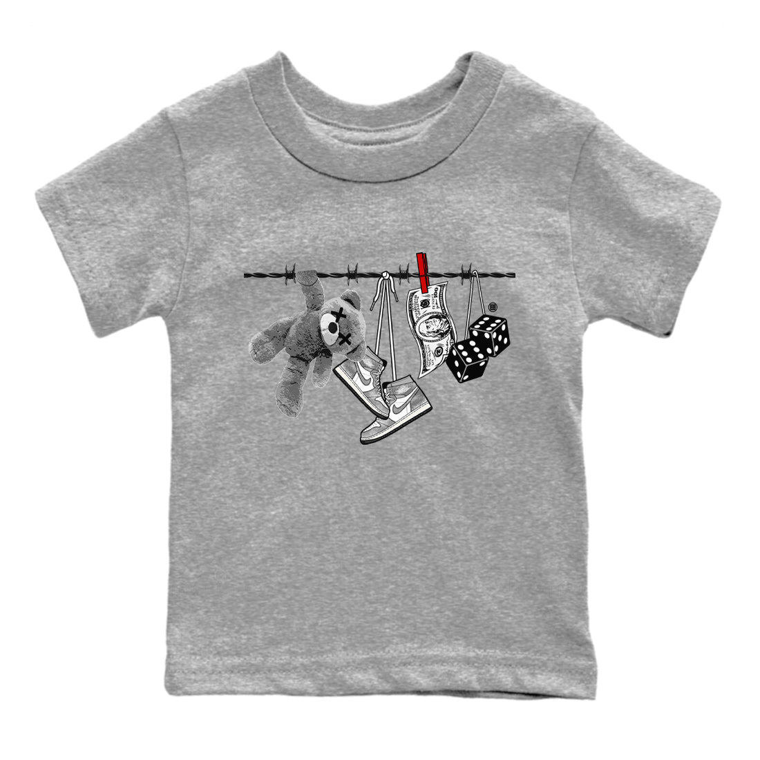 Air Jordan 1 Washed Heritage Sneaker Match Tees Clothesline Streetwear Sneaker Shirt Air Jordan 1 High OG Washed Heritage Clothes Kids Shirts Heather Grey 2
