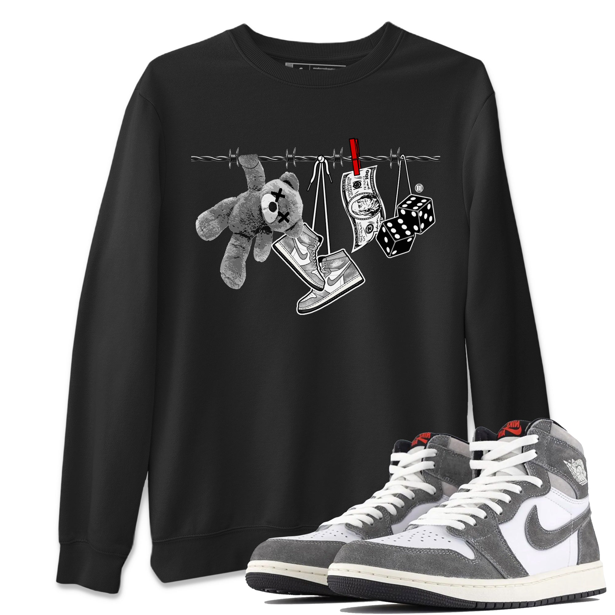Air Jordan 1 Washed Heritage Sneaker Match Tees Clothesline Streetwear Sneaker Shirt Air Jordan 1 High OG Washed Heritage Clothes Unisex Shirts Black 1