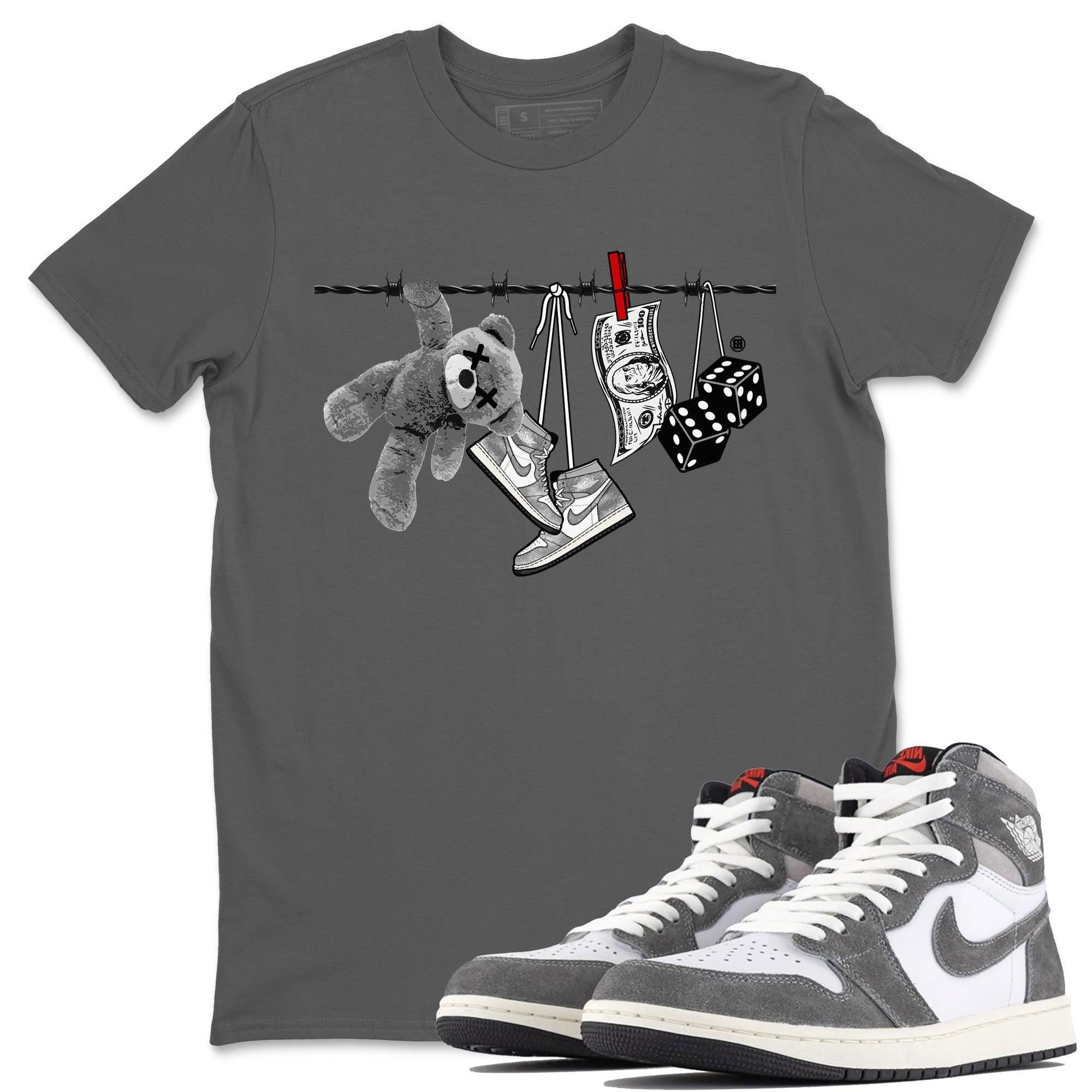 Air Jordan 1 Washed Heritage Sneaker Match Tees Clothesline Streetwear Sneaker Shirt Air Jordan 1 High OG Washed Heritage Clothes Unisex Shirts Cool Grey 1