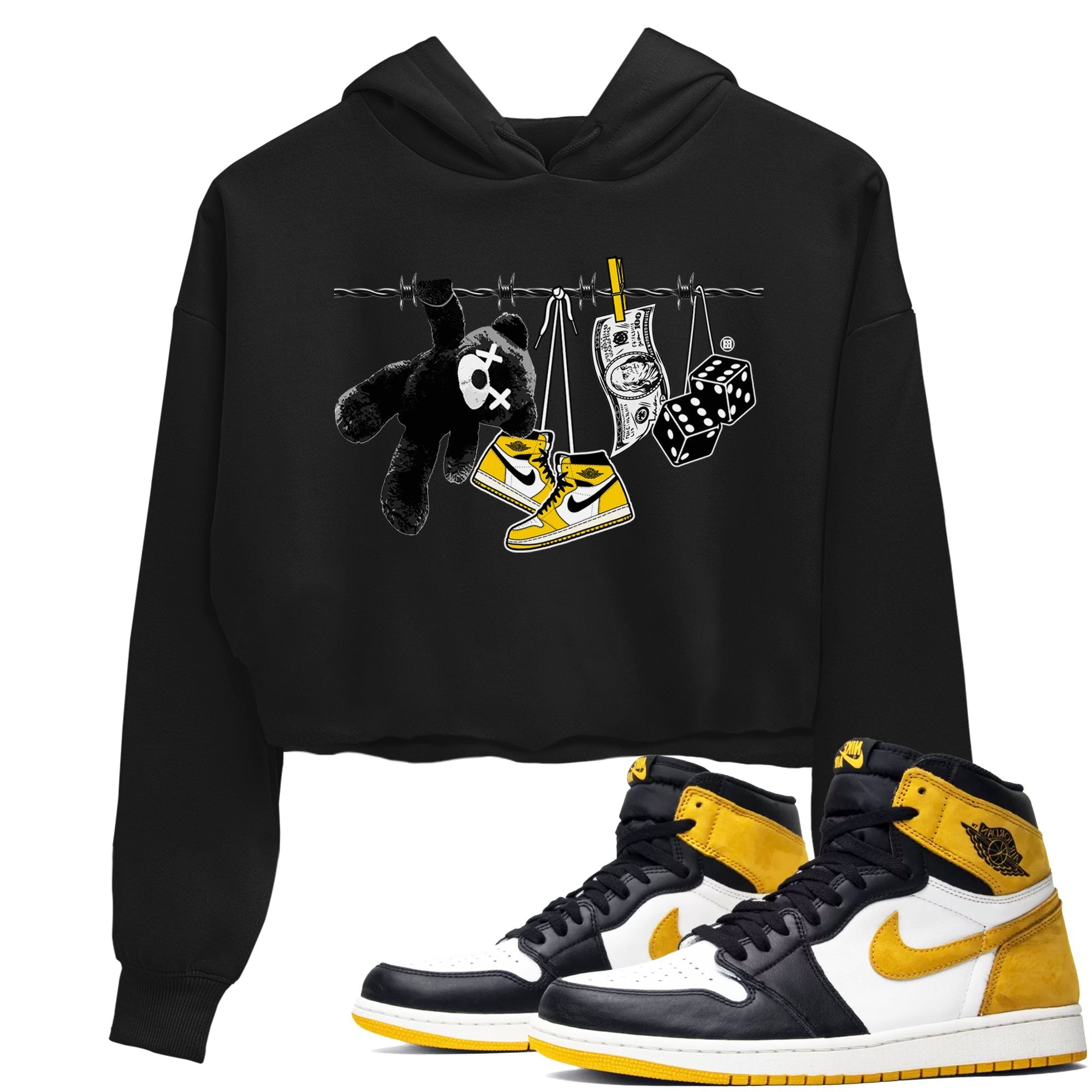 AJ1 Yellow Ochre shirt to match jordans Clothesline sneaker tees streetwear brand Air Jordan 1 Yellow Ochre Drip Gear Zone Brand Black 1 crop length shirt