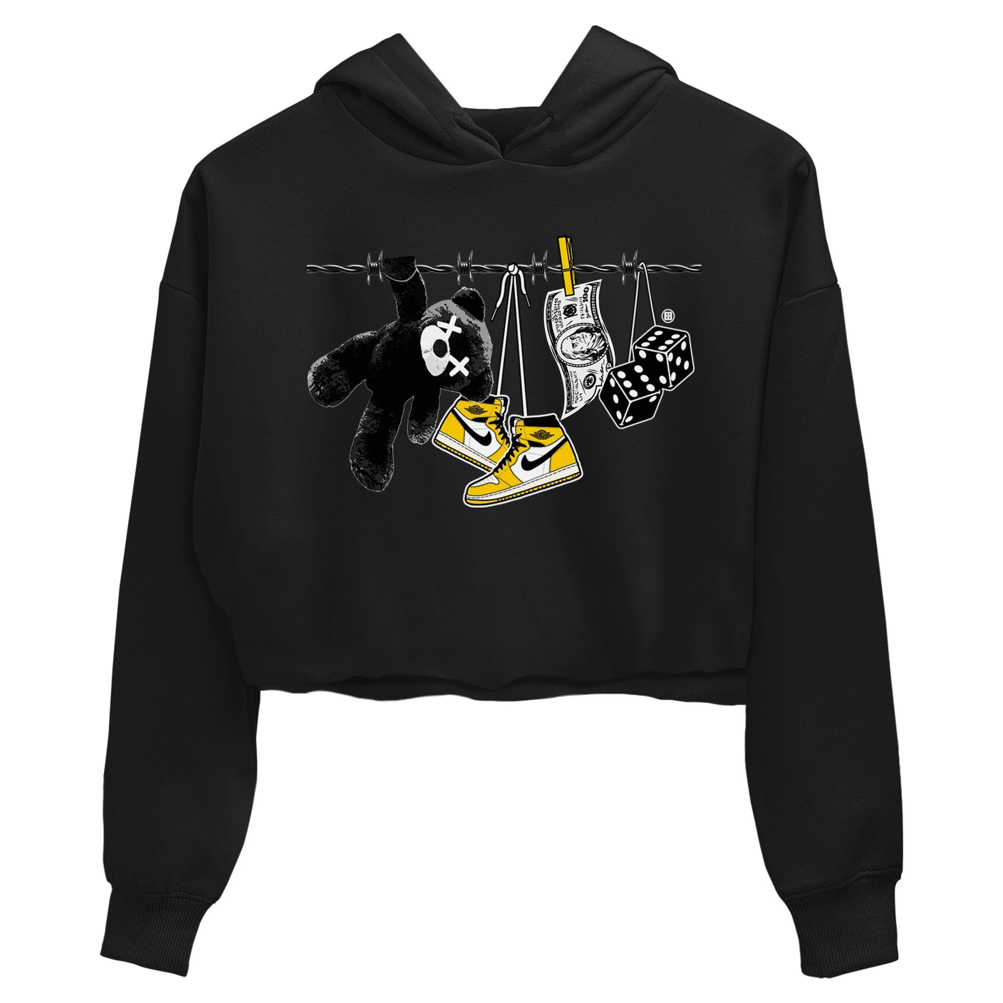 AJ1 Yellow Ochre shirt to match jordans Clothesline sneaker tees streetwear brand Air Jordan 1 Yellow Ochre Drip Gear Zone Brand Black 2 crop length shirt