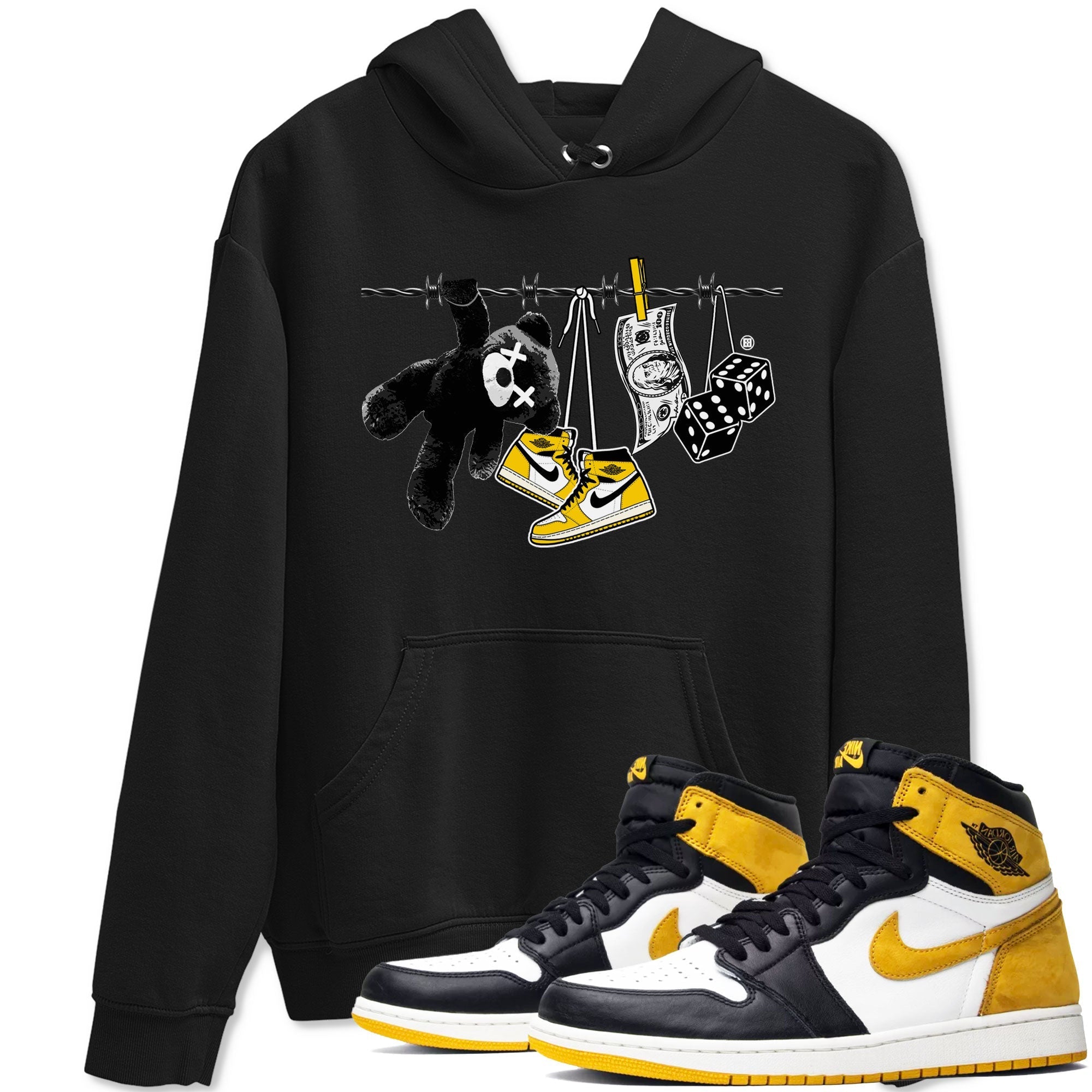 AJ1 Yellow Ochre shirt to match jordans Clothesline sneaker tees streetwear brand Air Jordan 1 Yellow Ochre Drip Gear Zone Brand unisex cotton Black 1 crew neck shirt